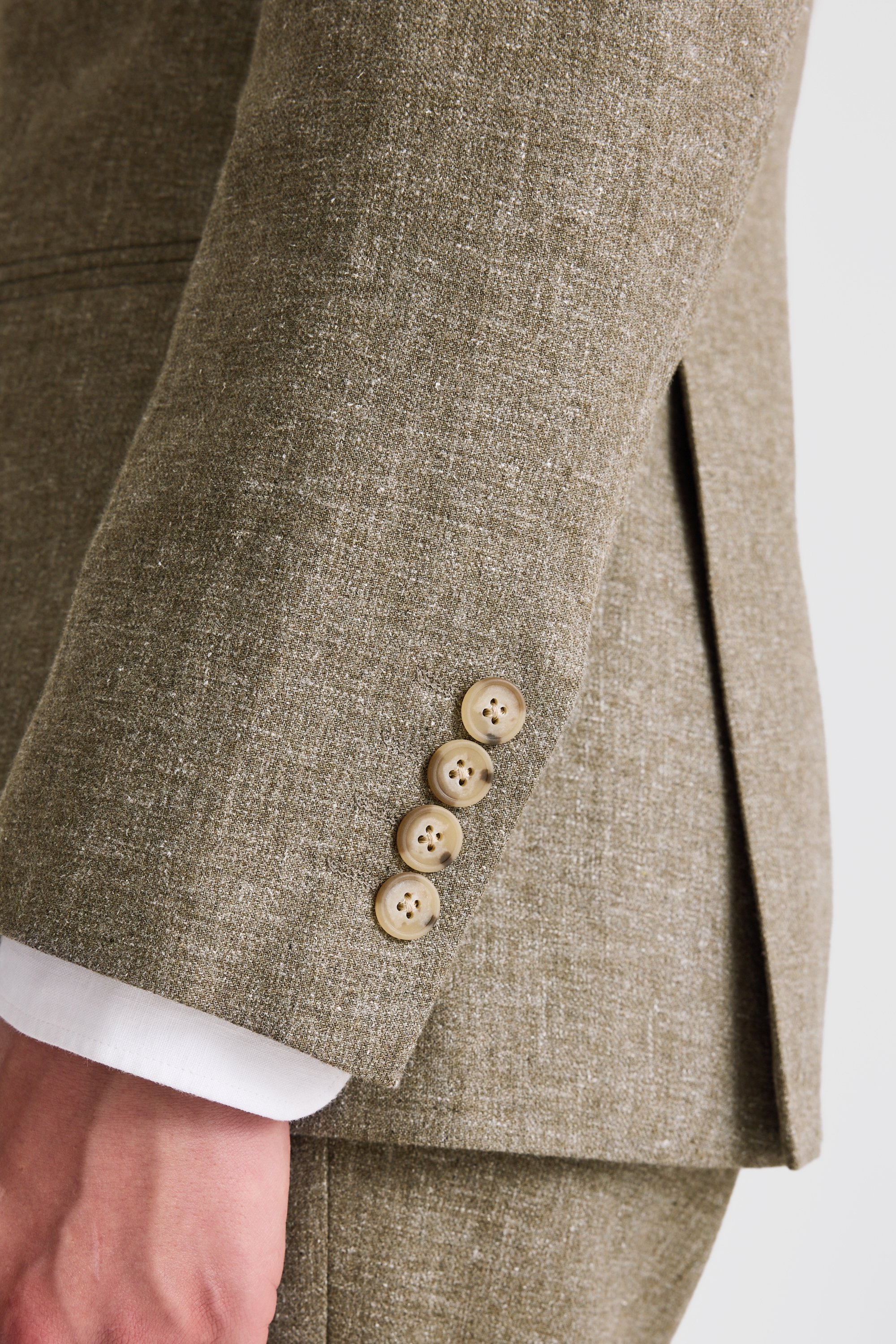 Regular Fit Khaki Cotton Linen Suit