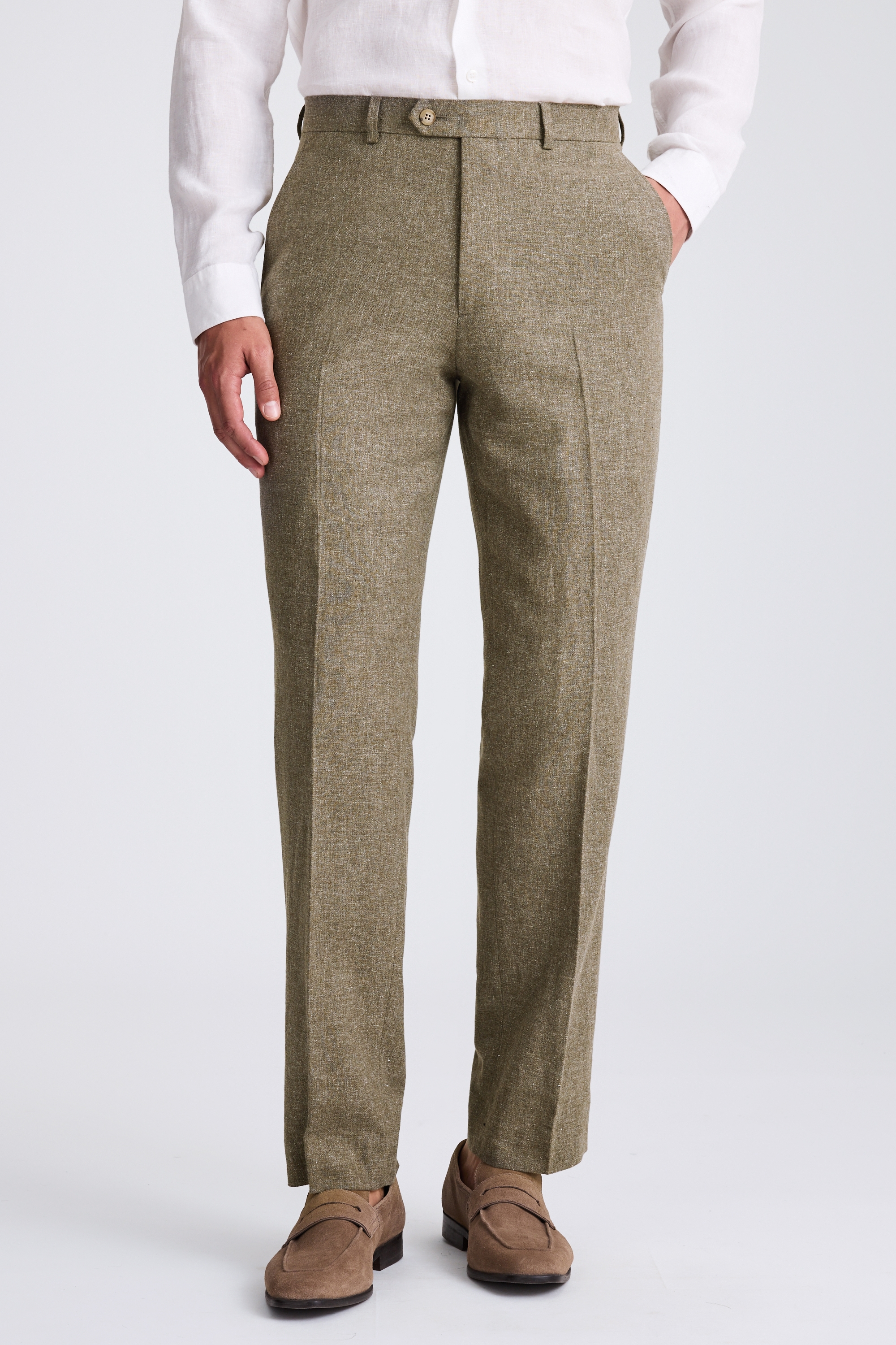 Regular Fit Khaki Cotton Linen Pants