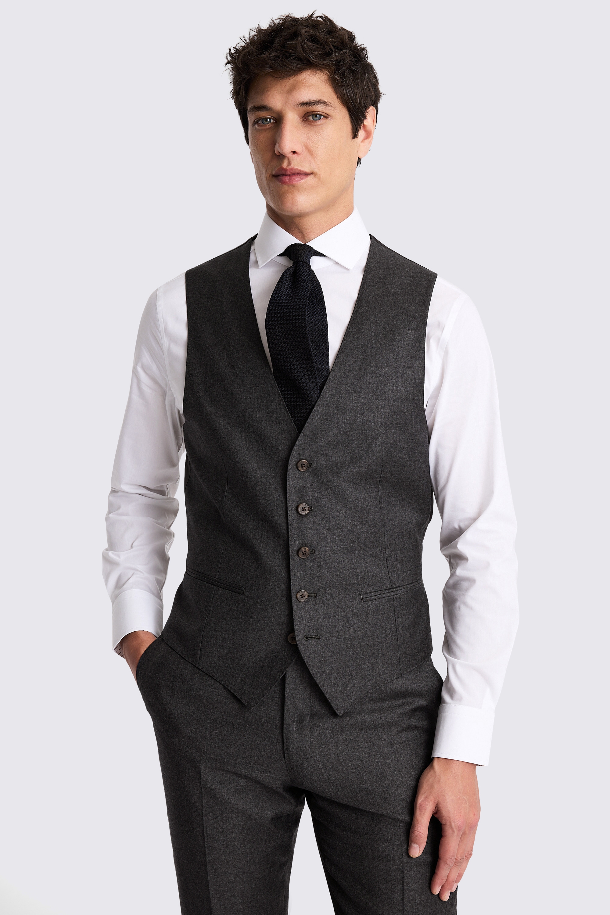 Italian Tailored Fit Charcoal Twill Waistcoat