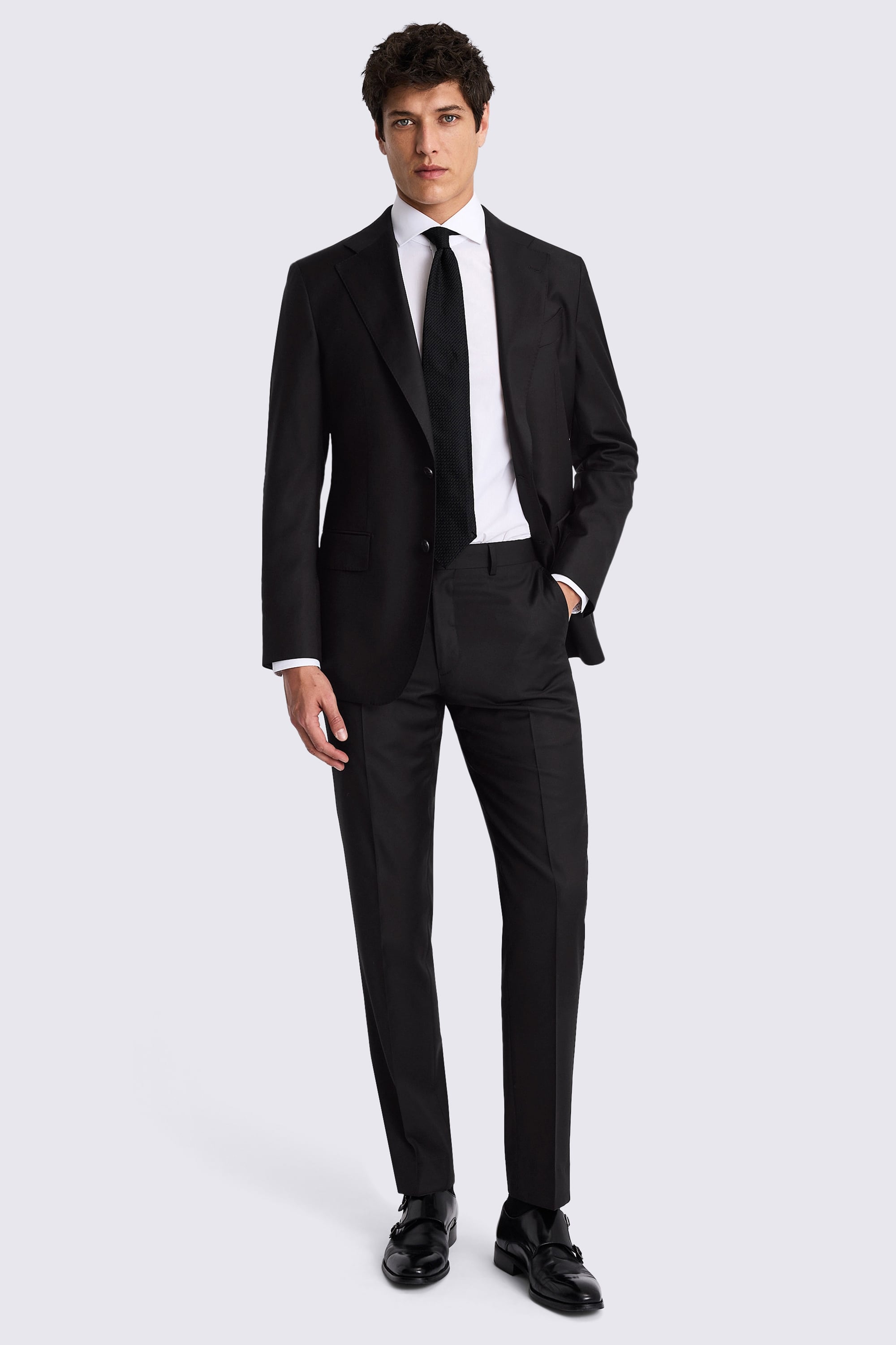 Italian Tailored Fit Black Twill Suit