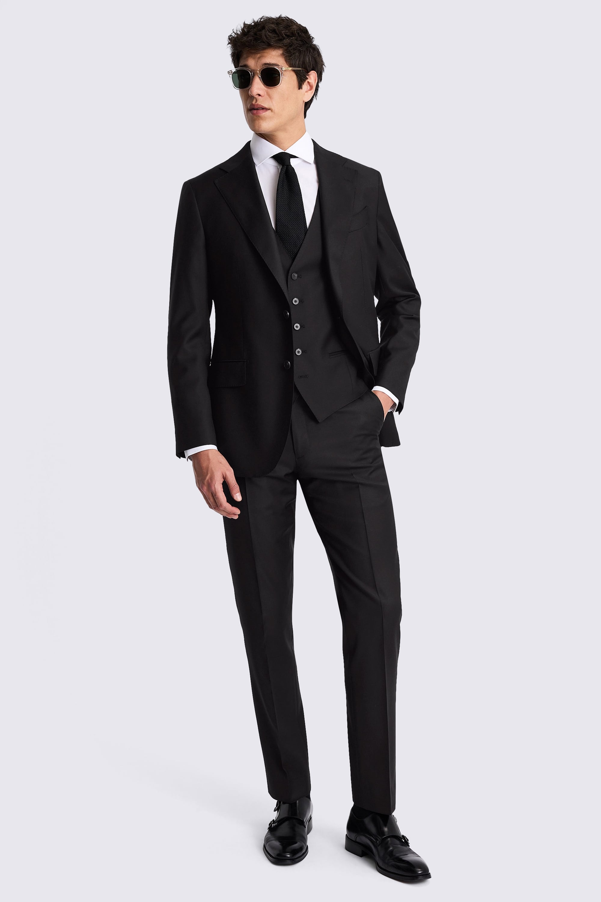 Italian Tailored Fit Black Twill Suit
