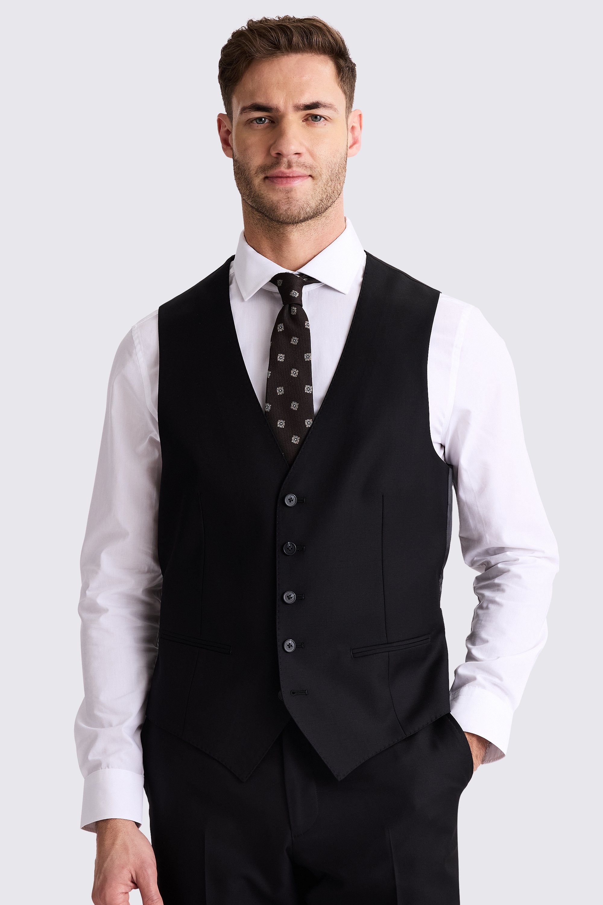 Tailored Fit Black Twill Waistcoat