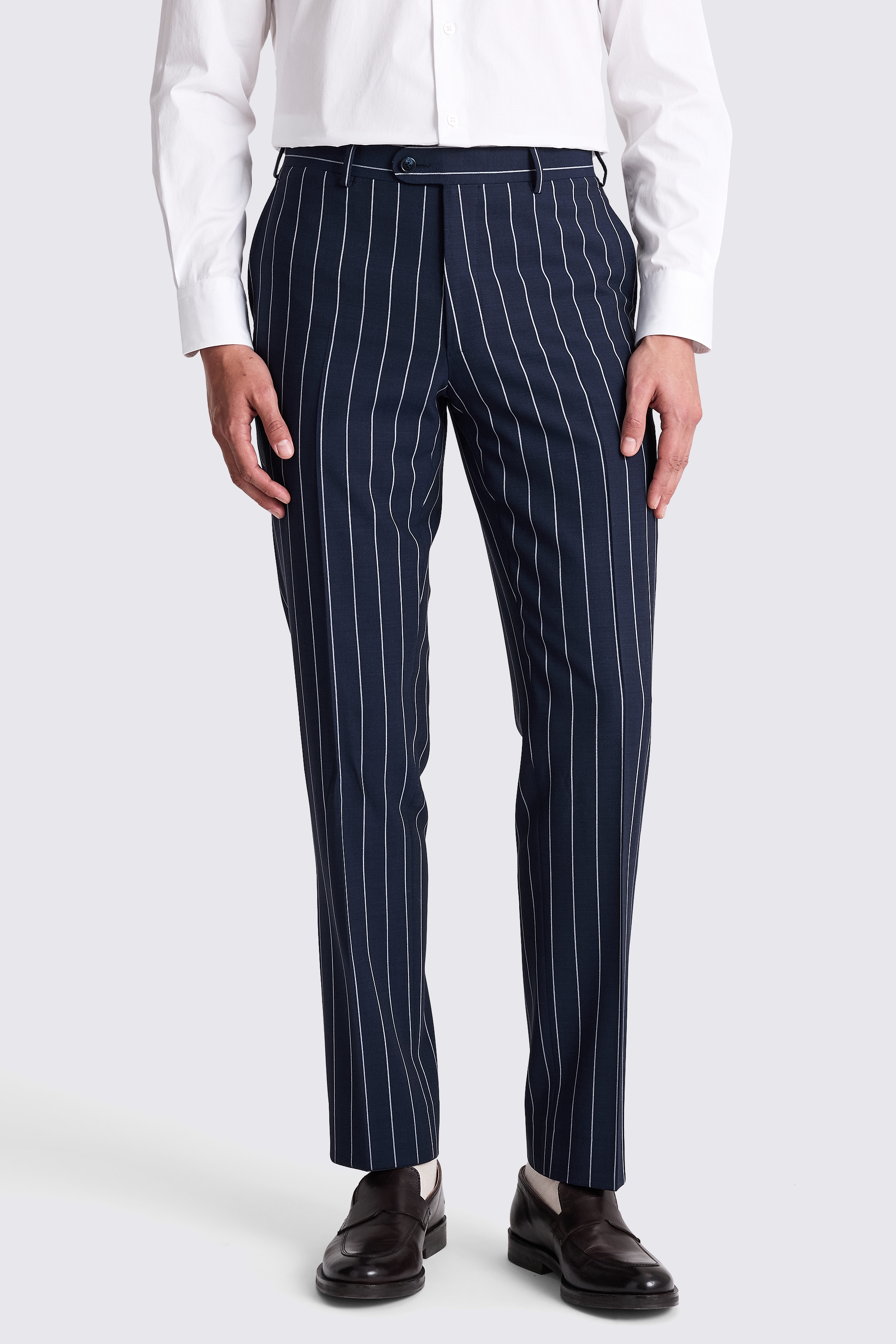 Italian Tailored Fit Navy White Stripe Trousers