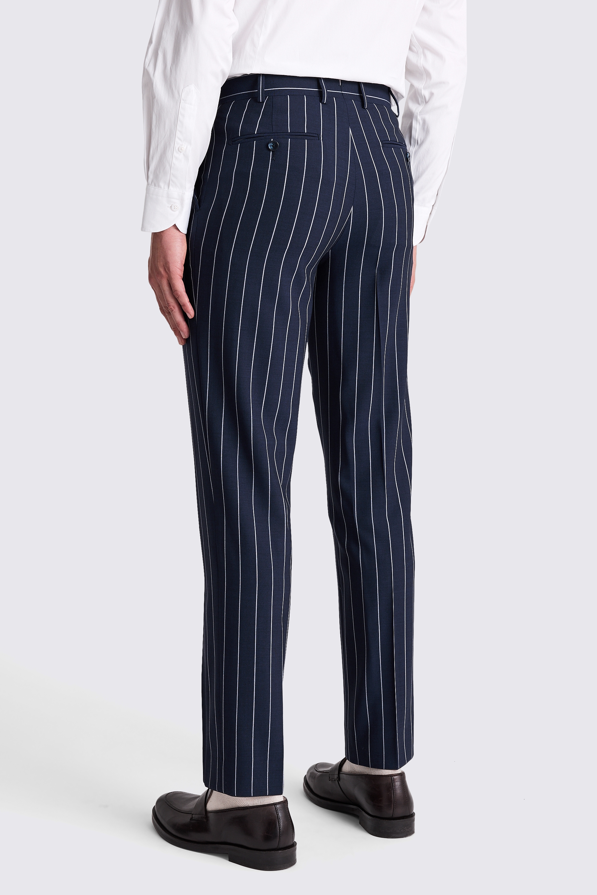 Italian Tailored Fit Navy White Stripe Trousers