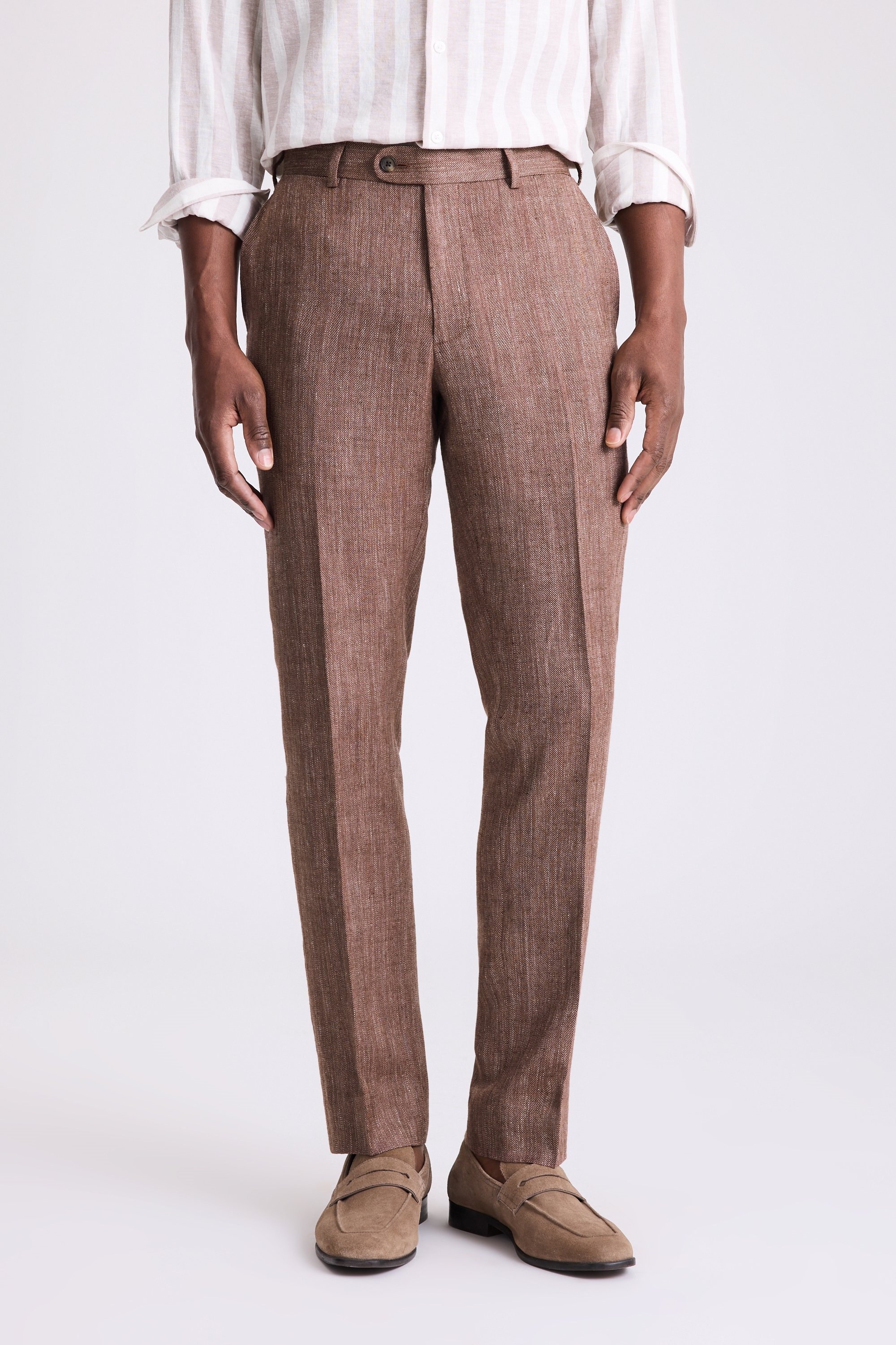 Italian Tailored Fit Cerise Herringbone Trousers