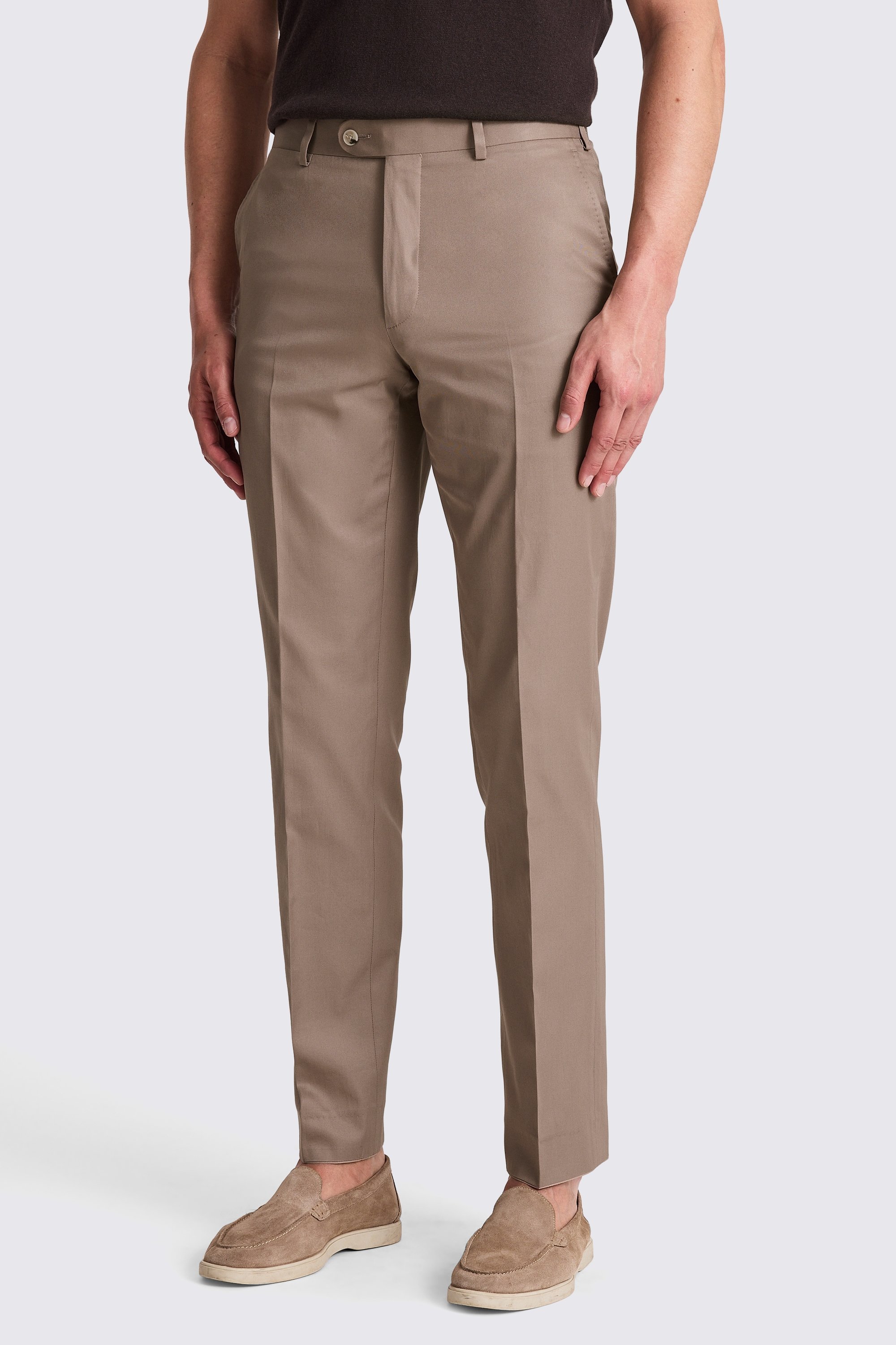 Italian Tailored Fit Taupe Cotton Trousers