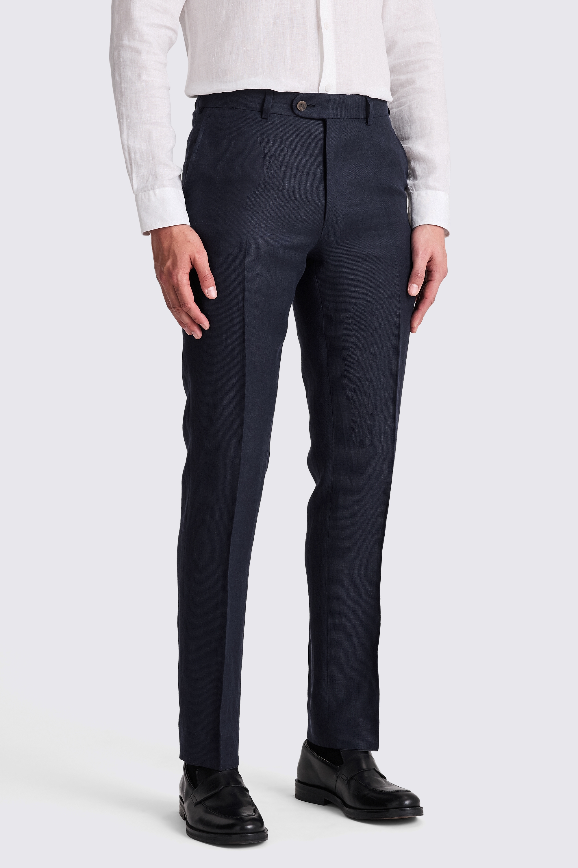 Italian Tailored Fit Navy Twill Linen Trousers