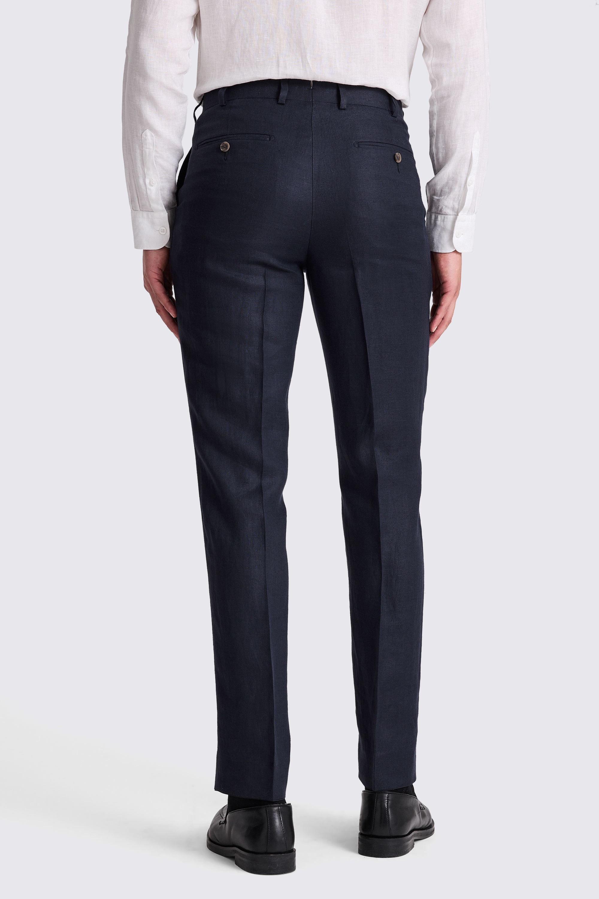 Italian Tailored Fit Navy Twill Linen Trousers