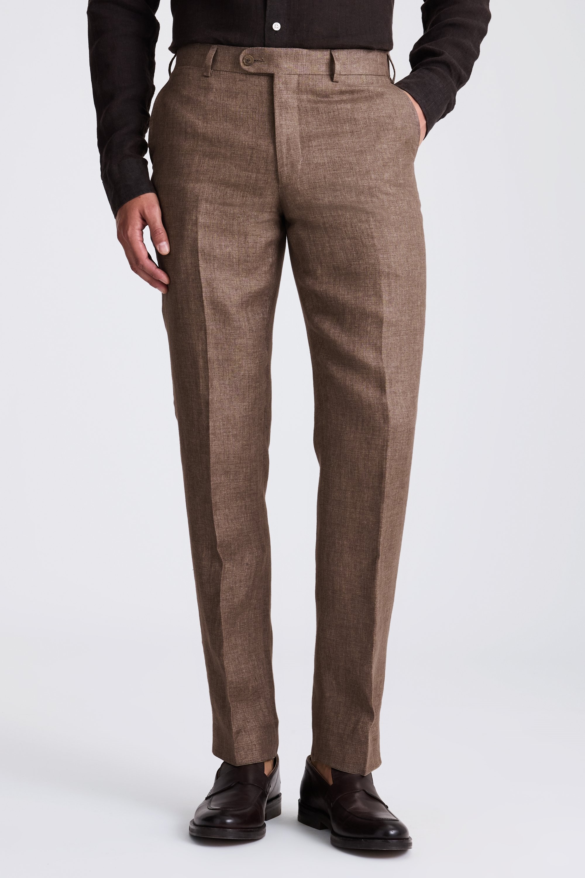 Italian Tailored Brown Twill Linen Trousers