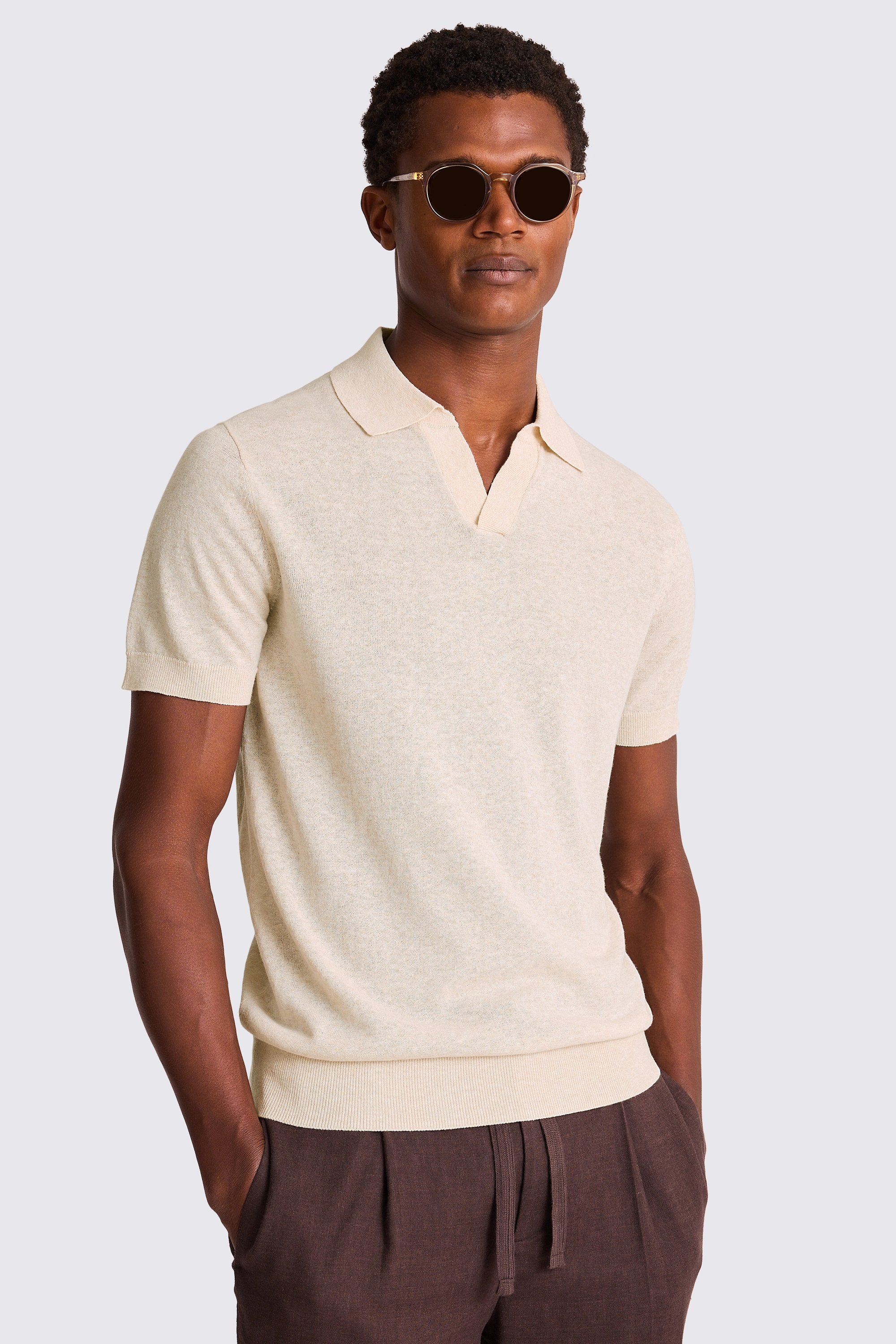 Linen Blend Oatmeal Skipper Polo