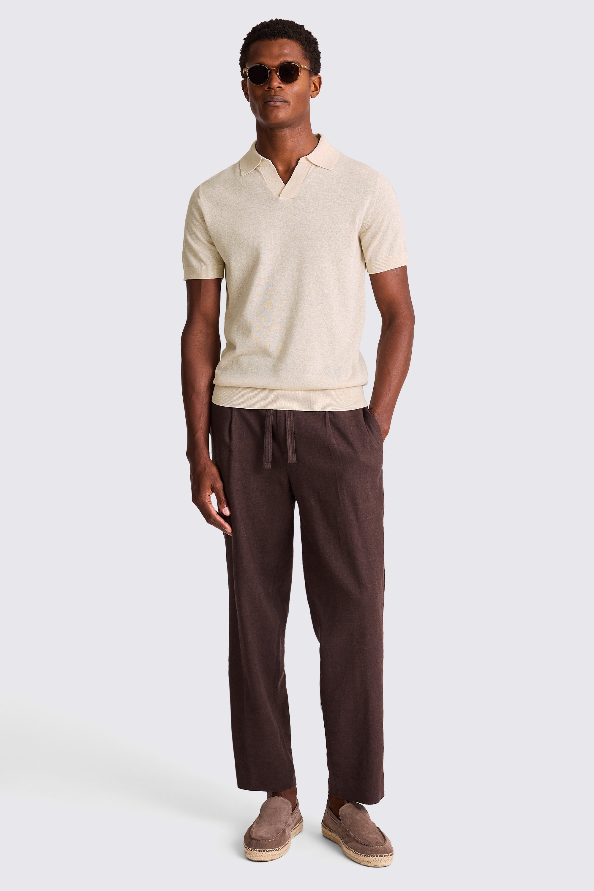 Linen Blend Oatmeal Skipper Polo