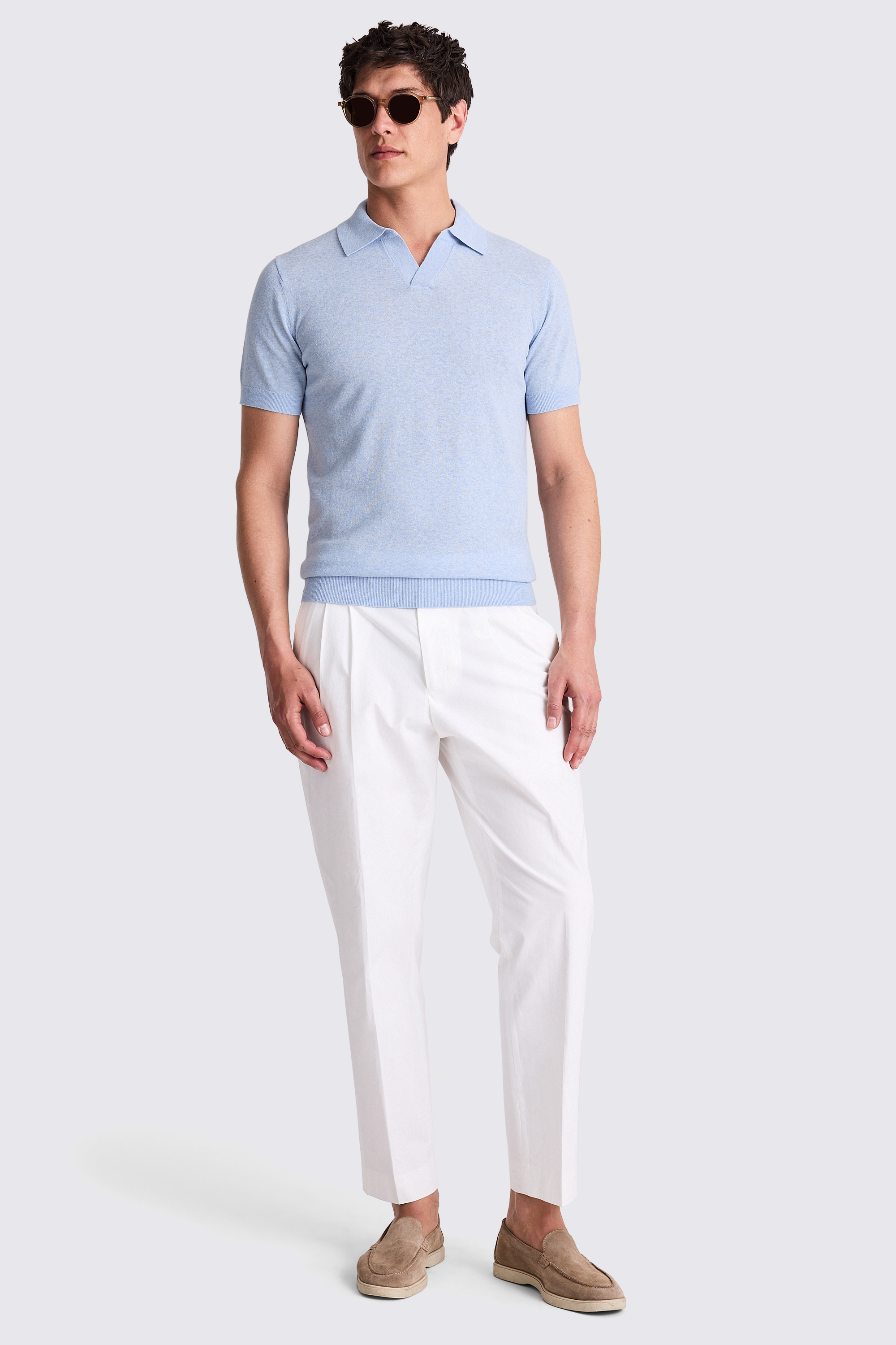 Linen Blend Light Blue Skipper Polo