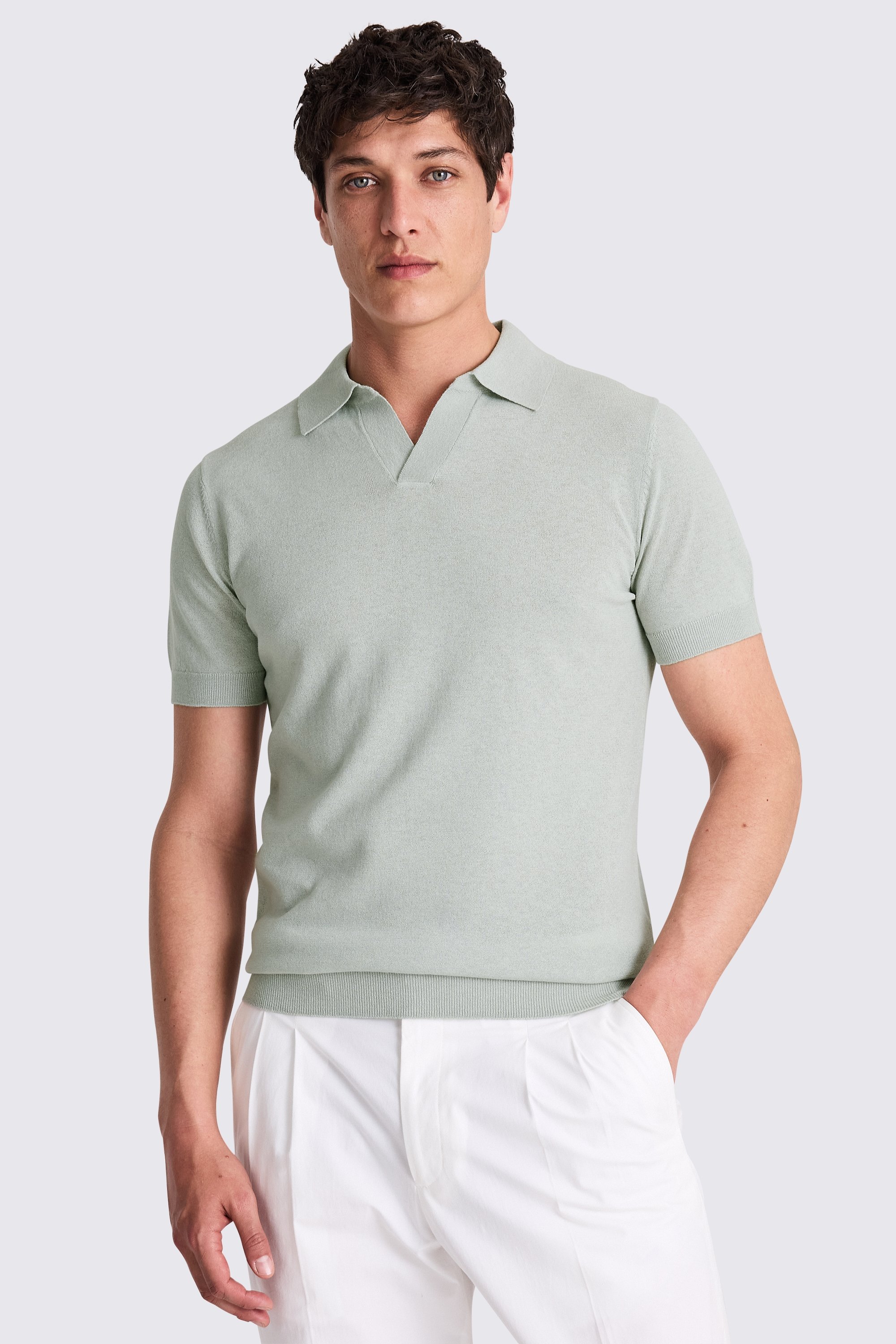 Linen Blend Light Sage Skipper Polo