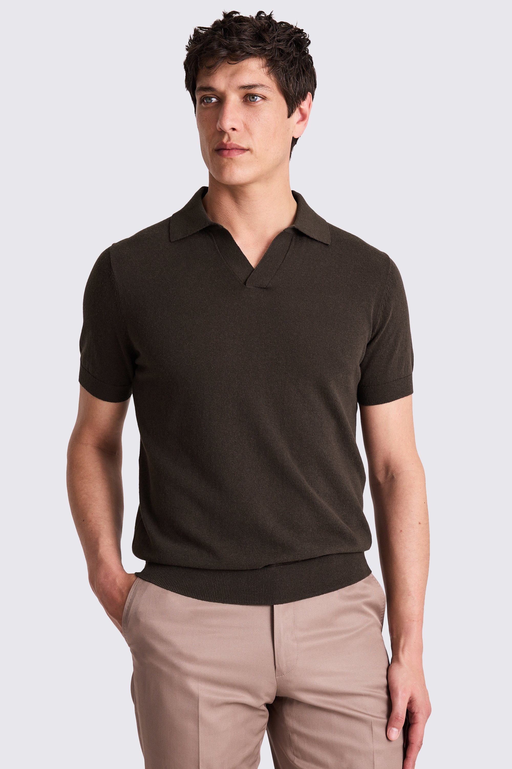 Linen Blend Brown Skipper Polo