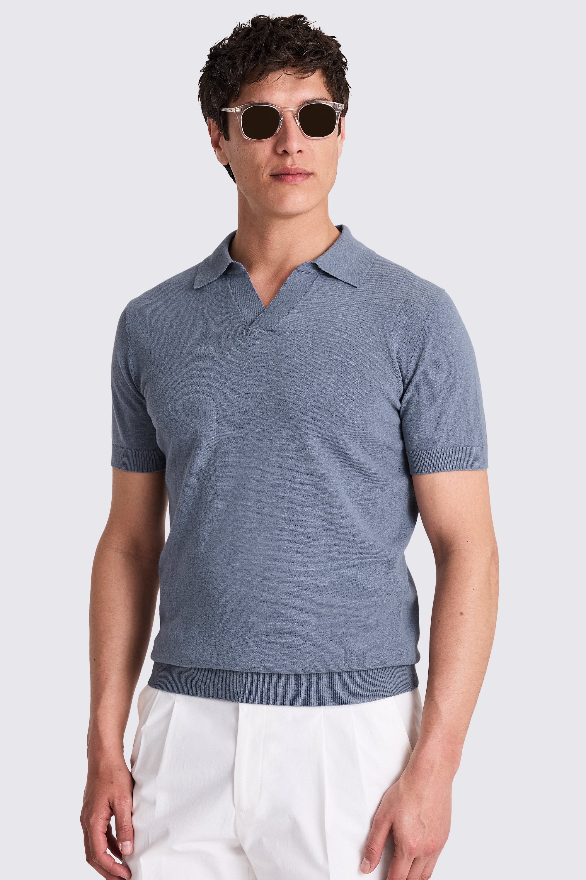 Linen Blend Steel Blue Skipper Polo
