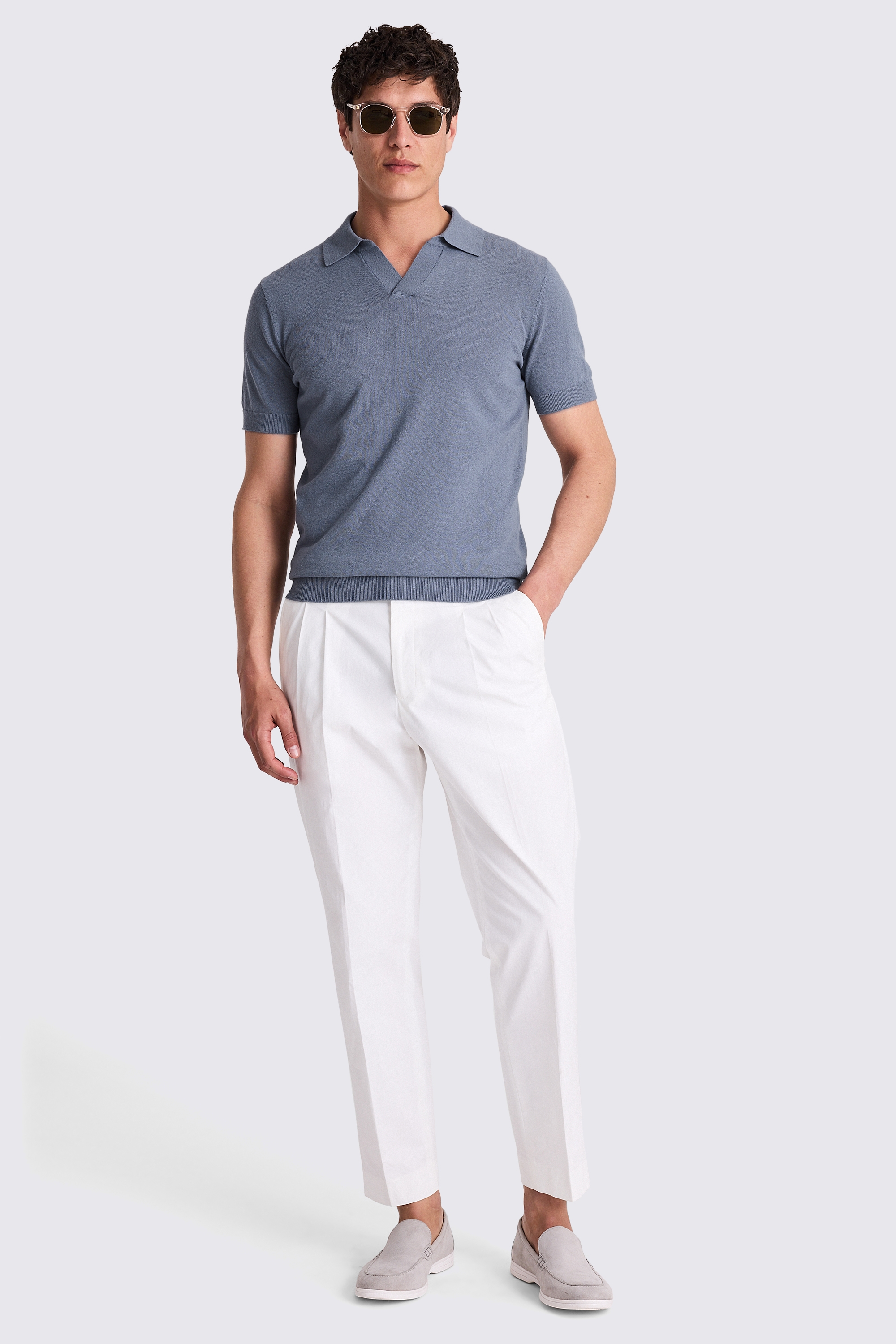 Linen Blend Steel Blue Skipper Polo