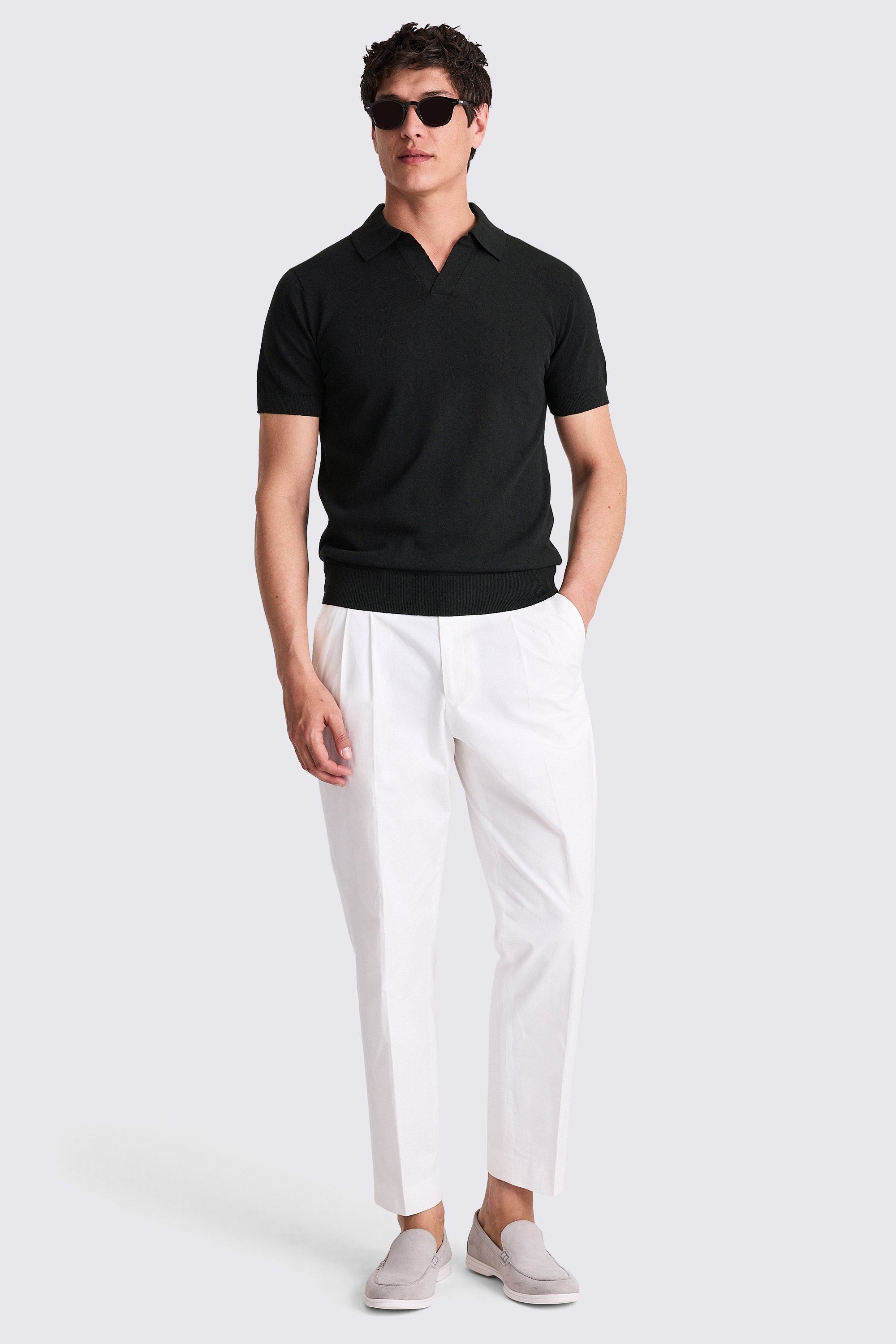 Linen Blend Black Skipper Polo