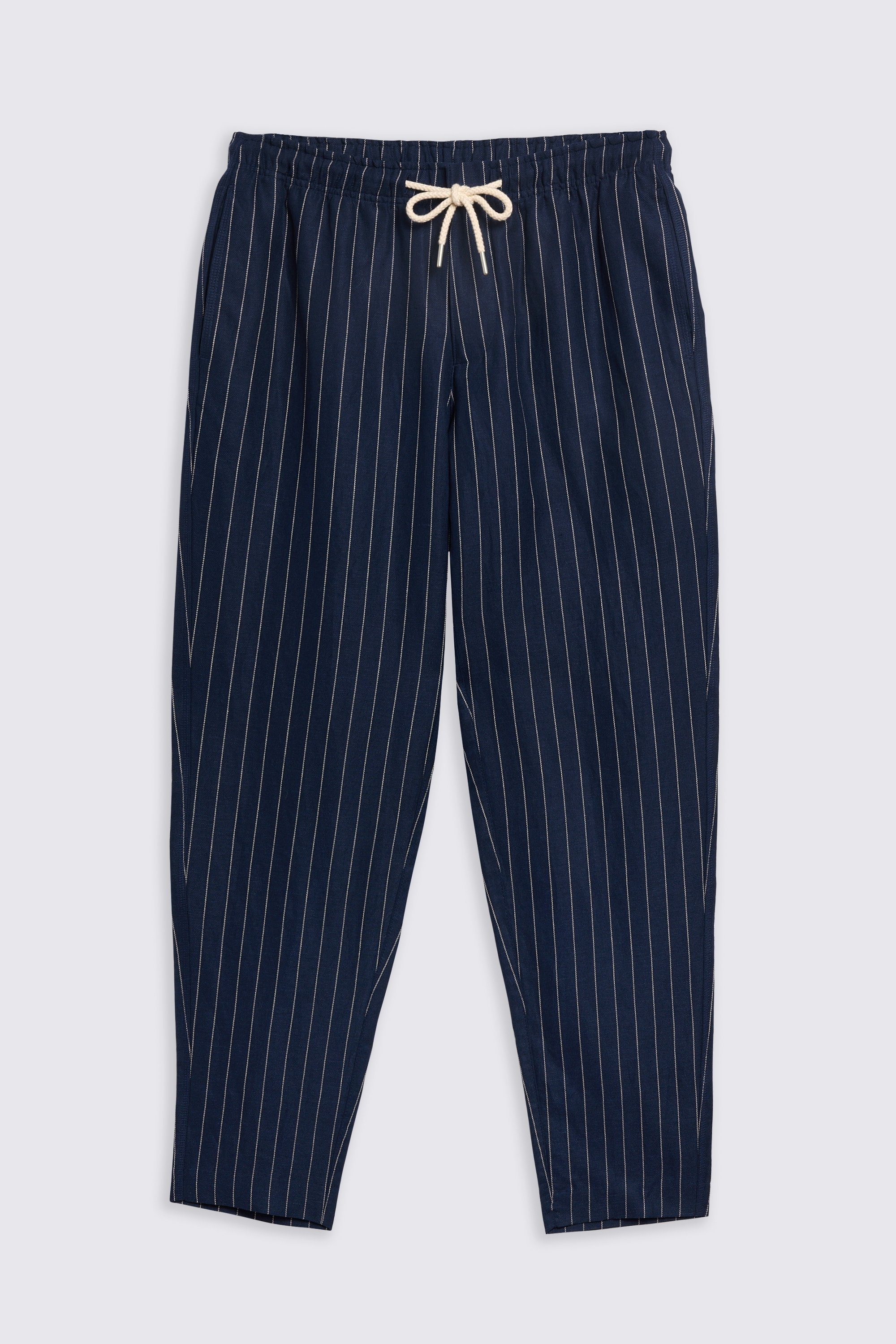 Navy Linen Cotton Stripe Drawstring Pants