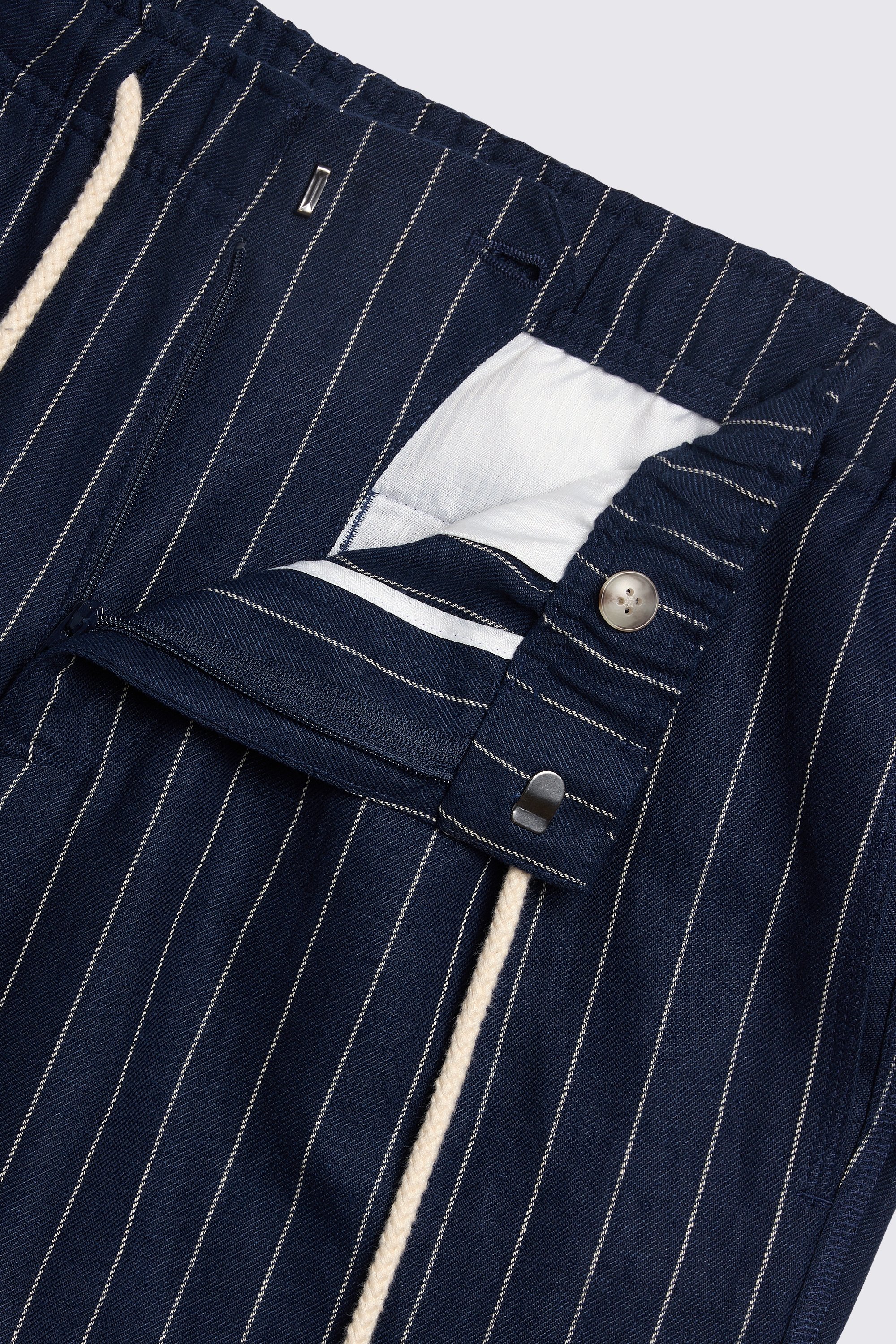 Navy Linen Cotton Stripe Drawstring Pants