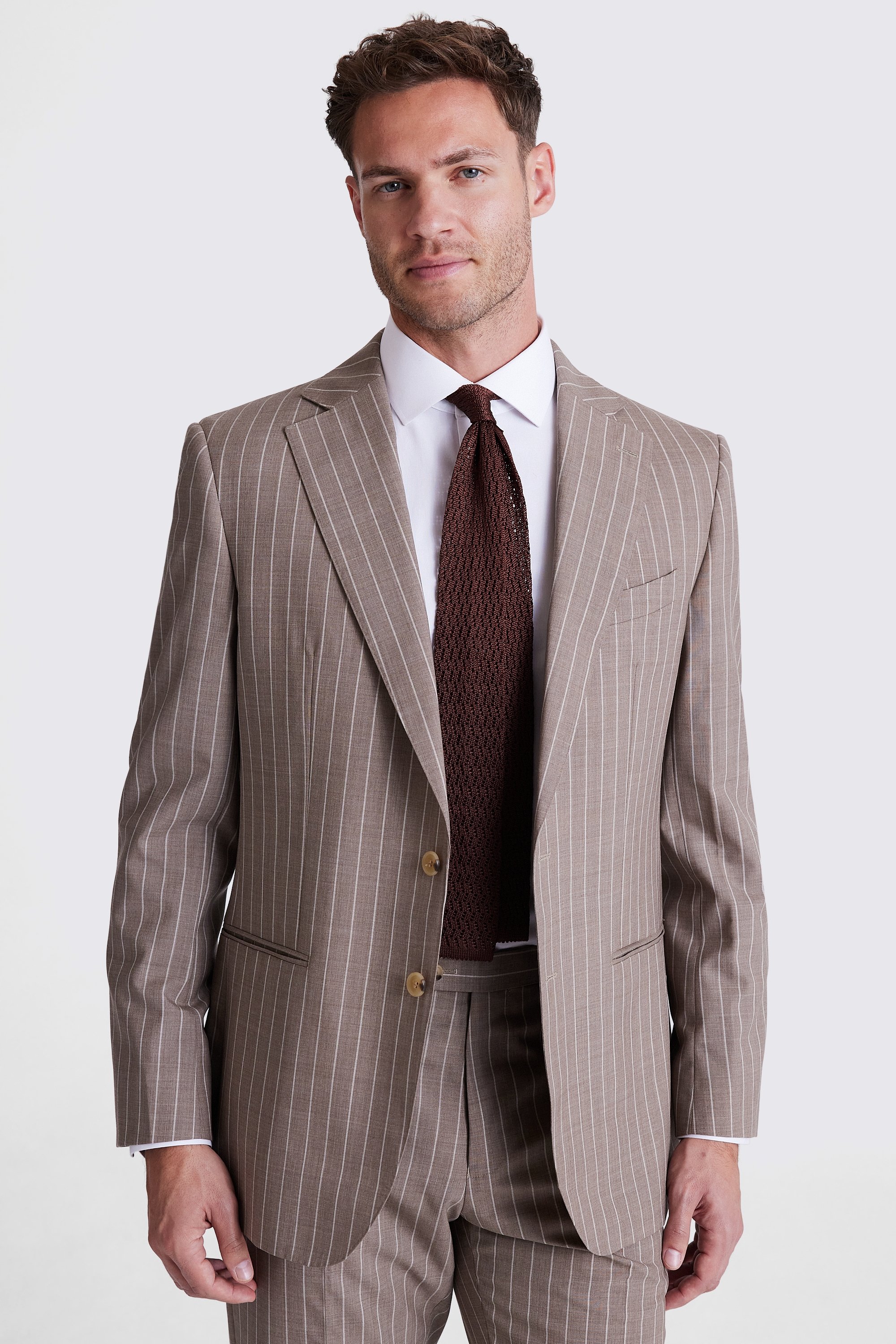 Custom Made half canvas taupe stripe suit