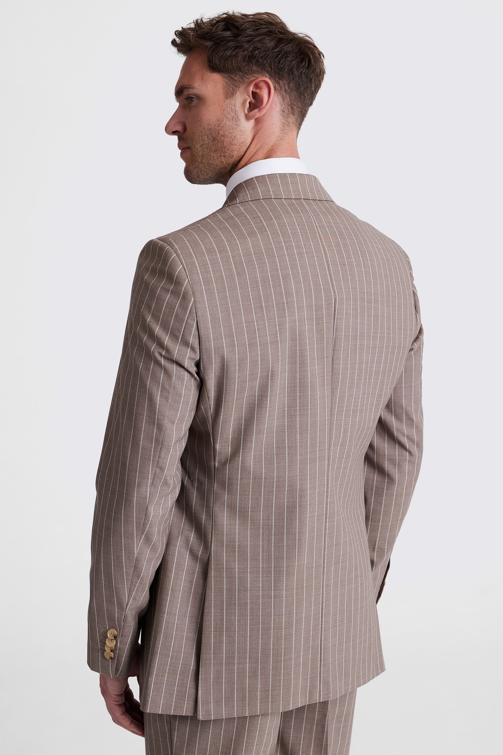 Custom Made half canvas taupe stripe suit