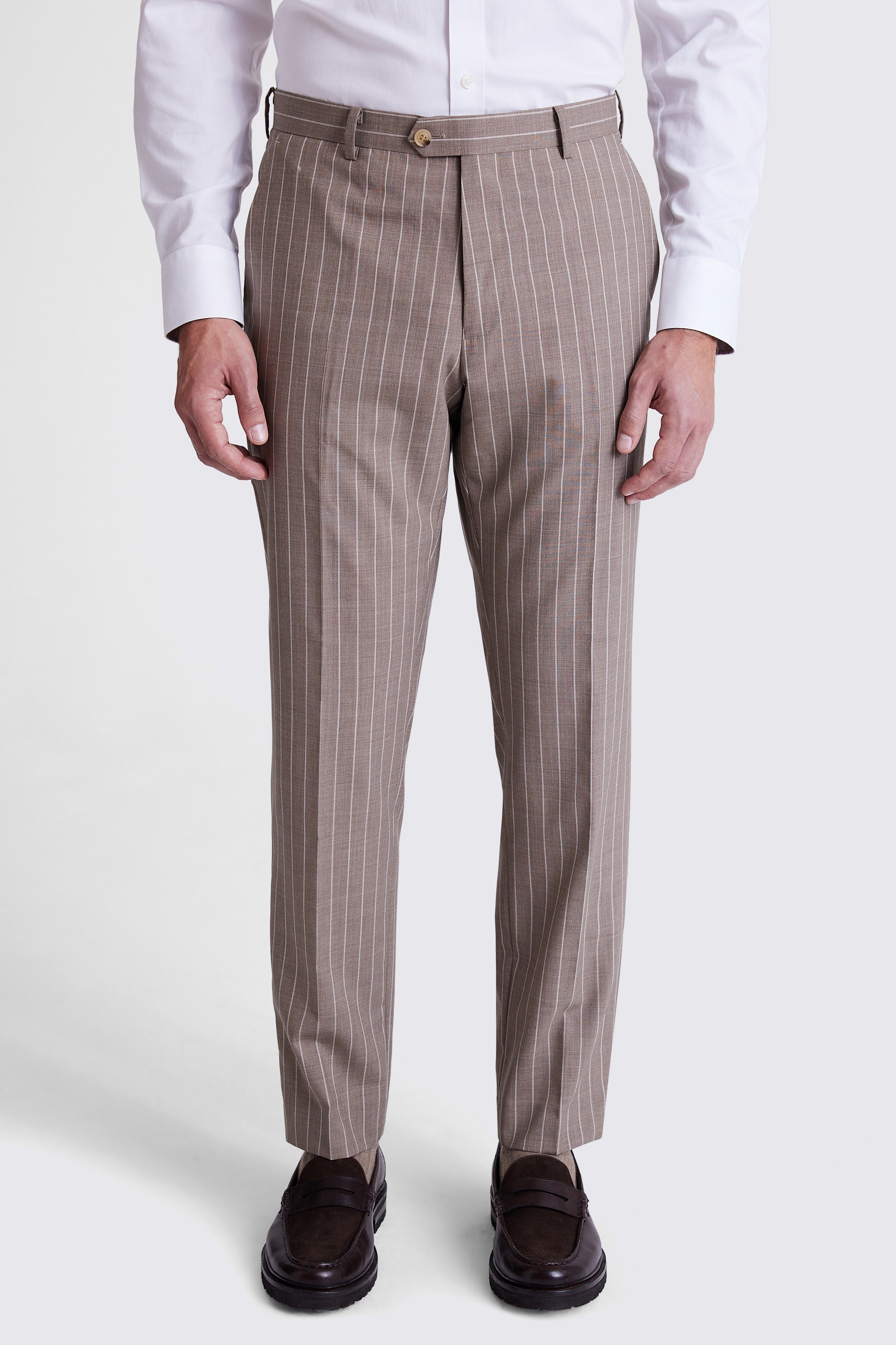Custom Made half canvas taupe stripe suit