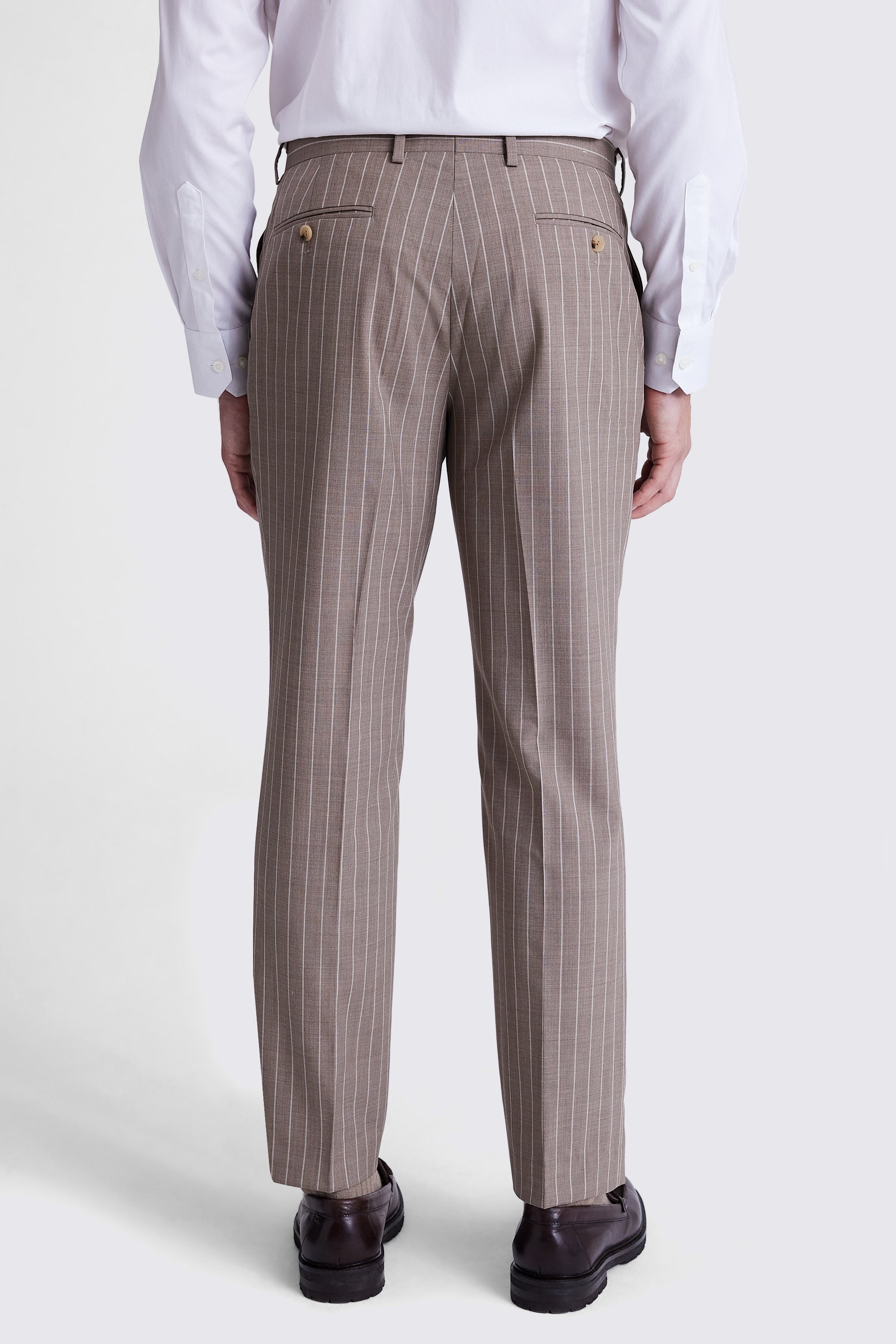 Regular Fit Half Canvas Taupe Stripe Trousers