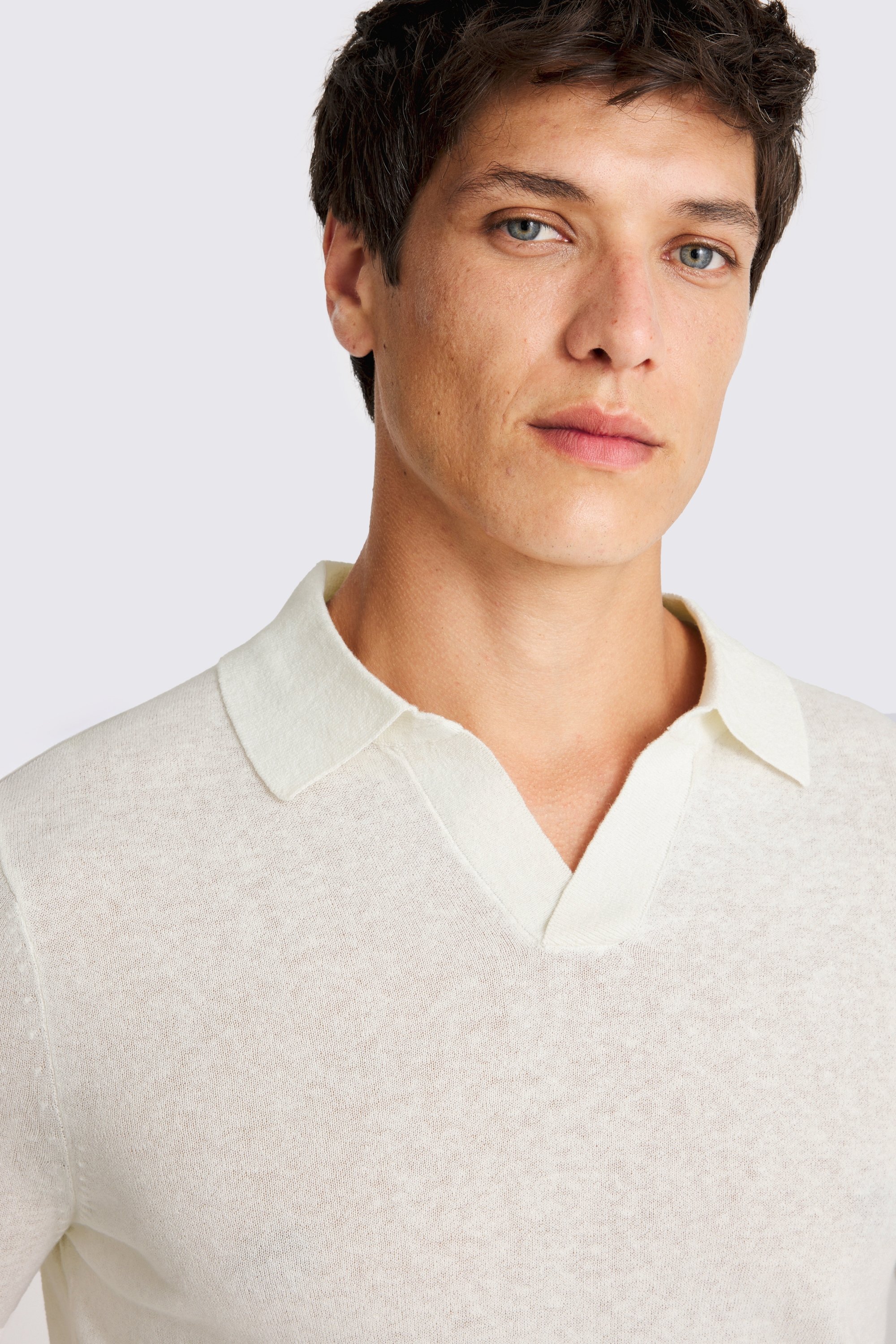 Linen Blend White Skipper Shirt