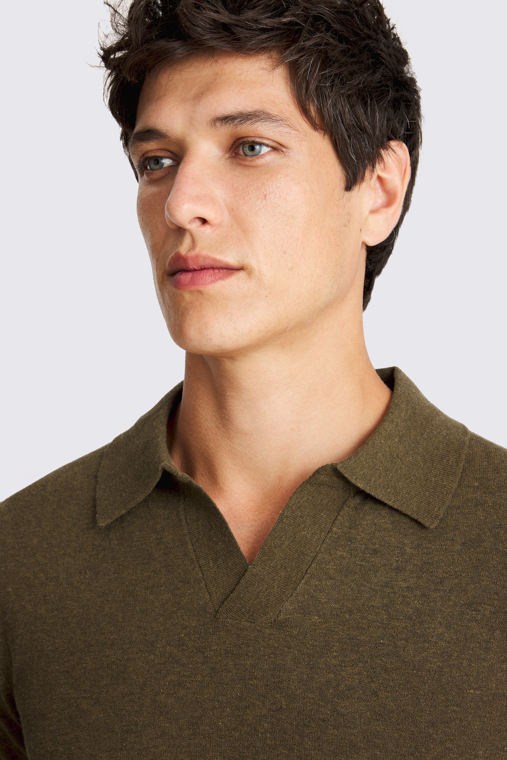 Linen Blend Olive Skipper Shirt
