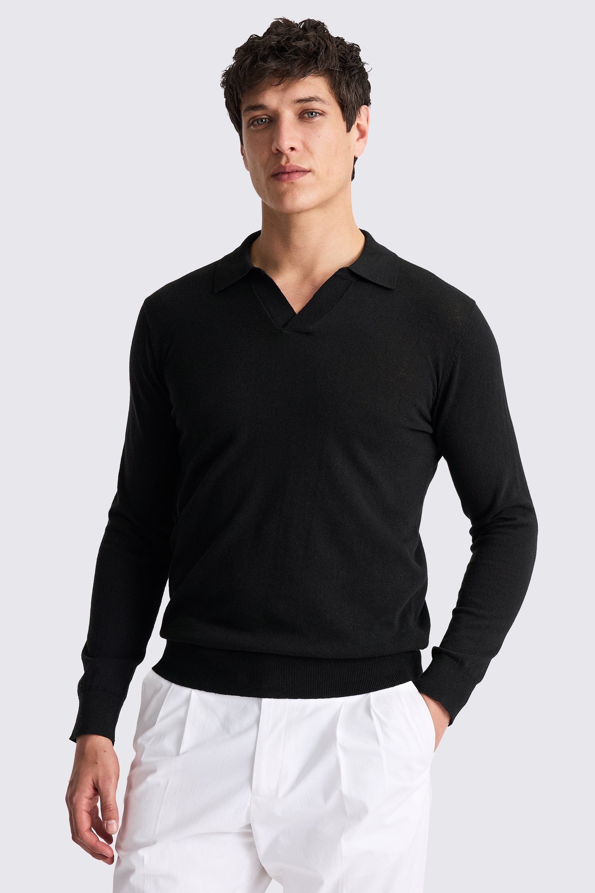 Linen Blend Black Skipper Polo