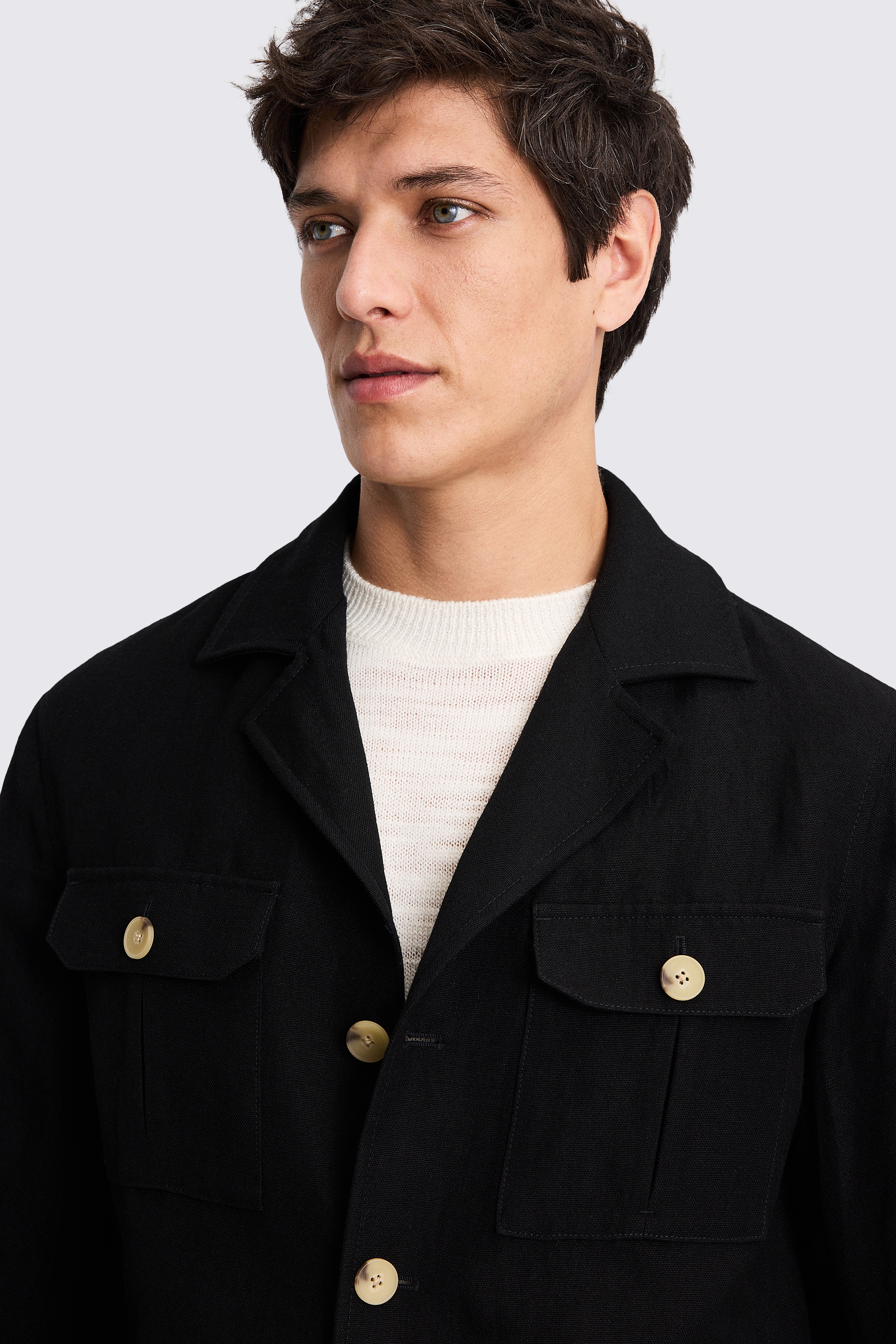 Black Wool Linen Shacket