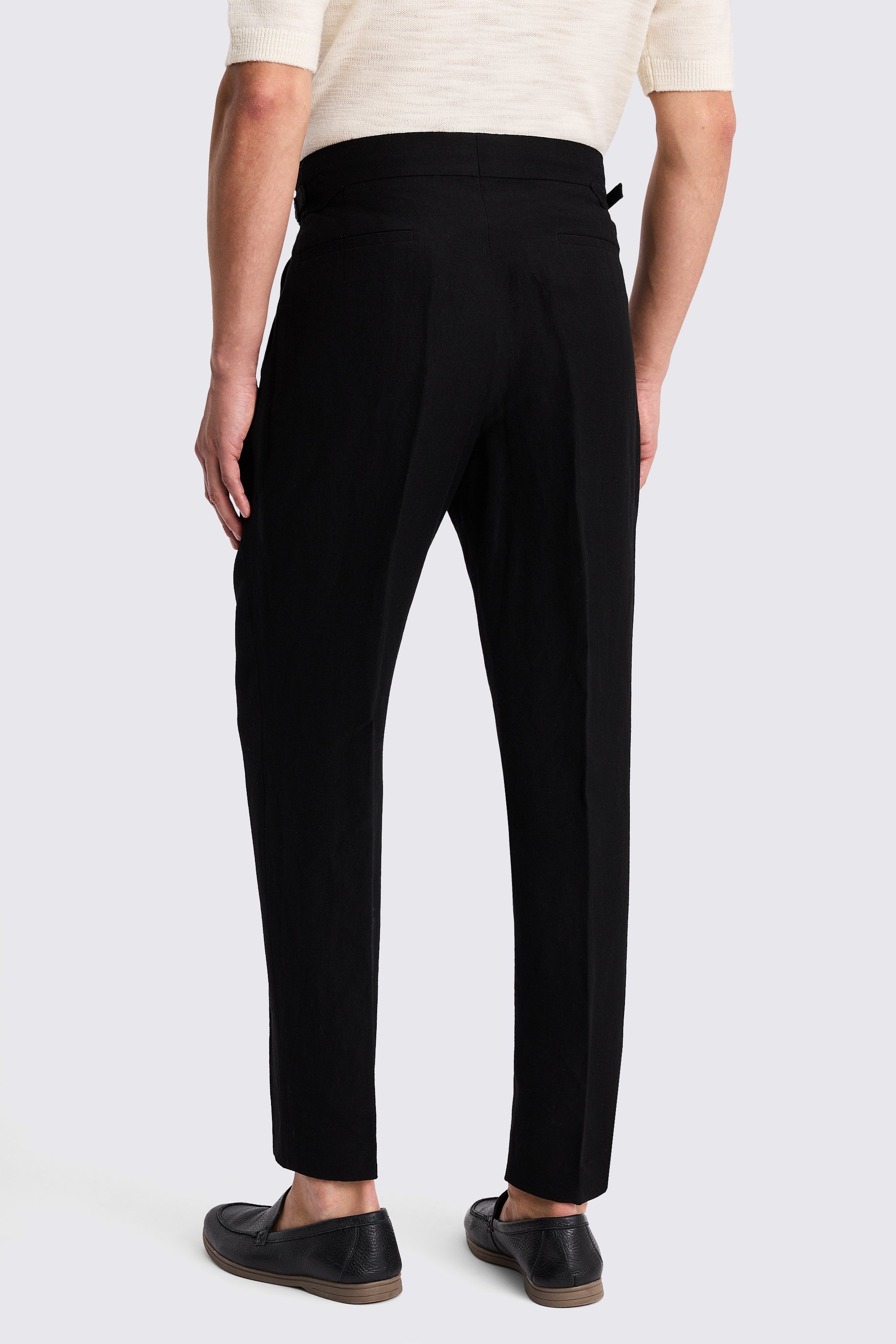 Black Wool Linen Pleated Trousers