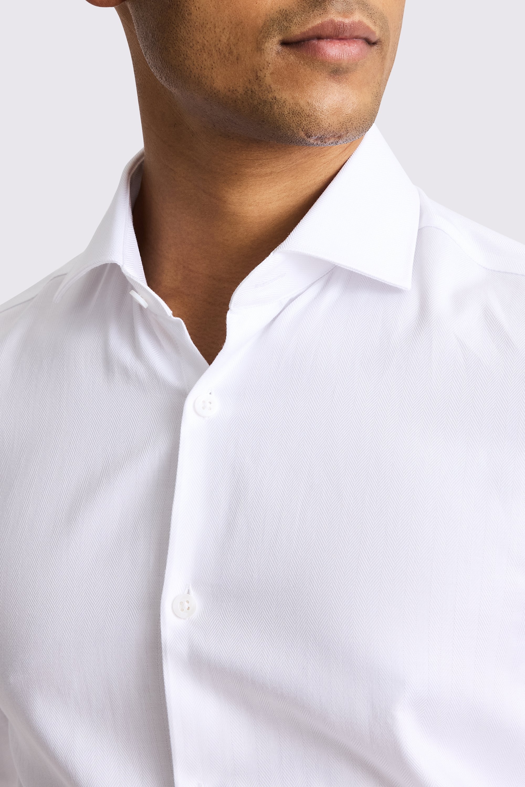 Slim Fit White Herringbone Shirt