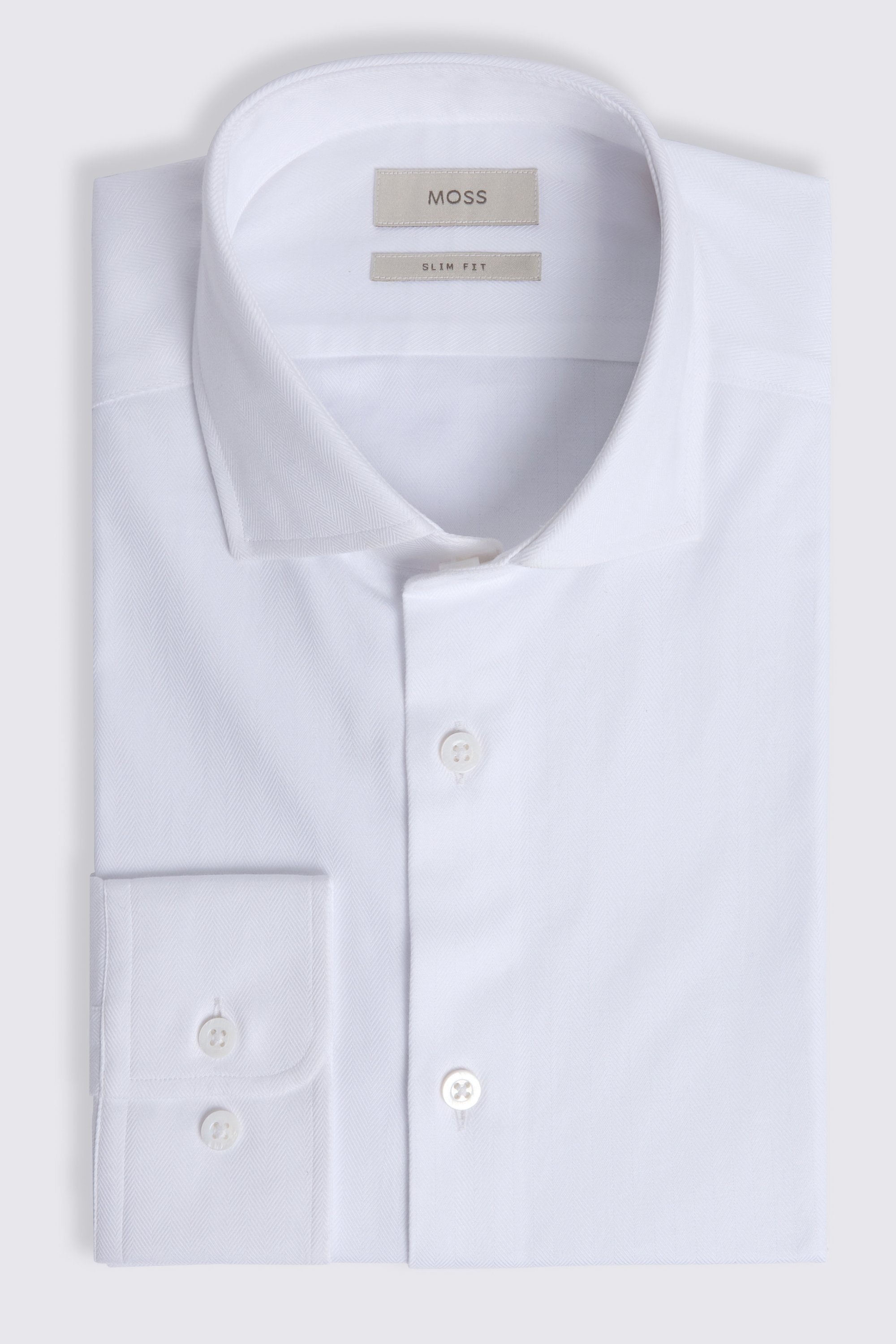 Slim Fit White Herringbone Shirt
