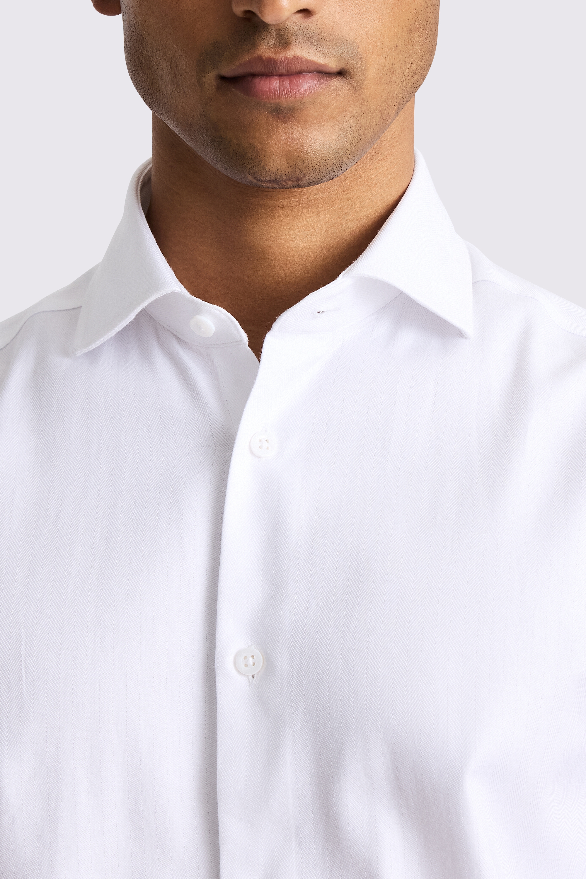 Tailored Fit White Herringbone Shirt