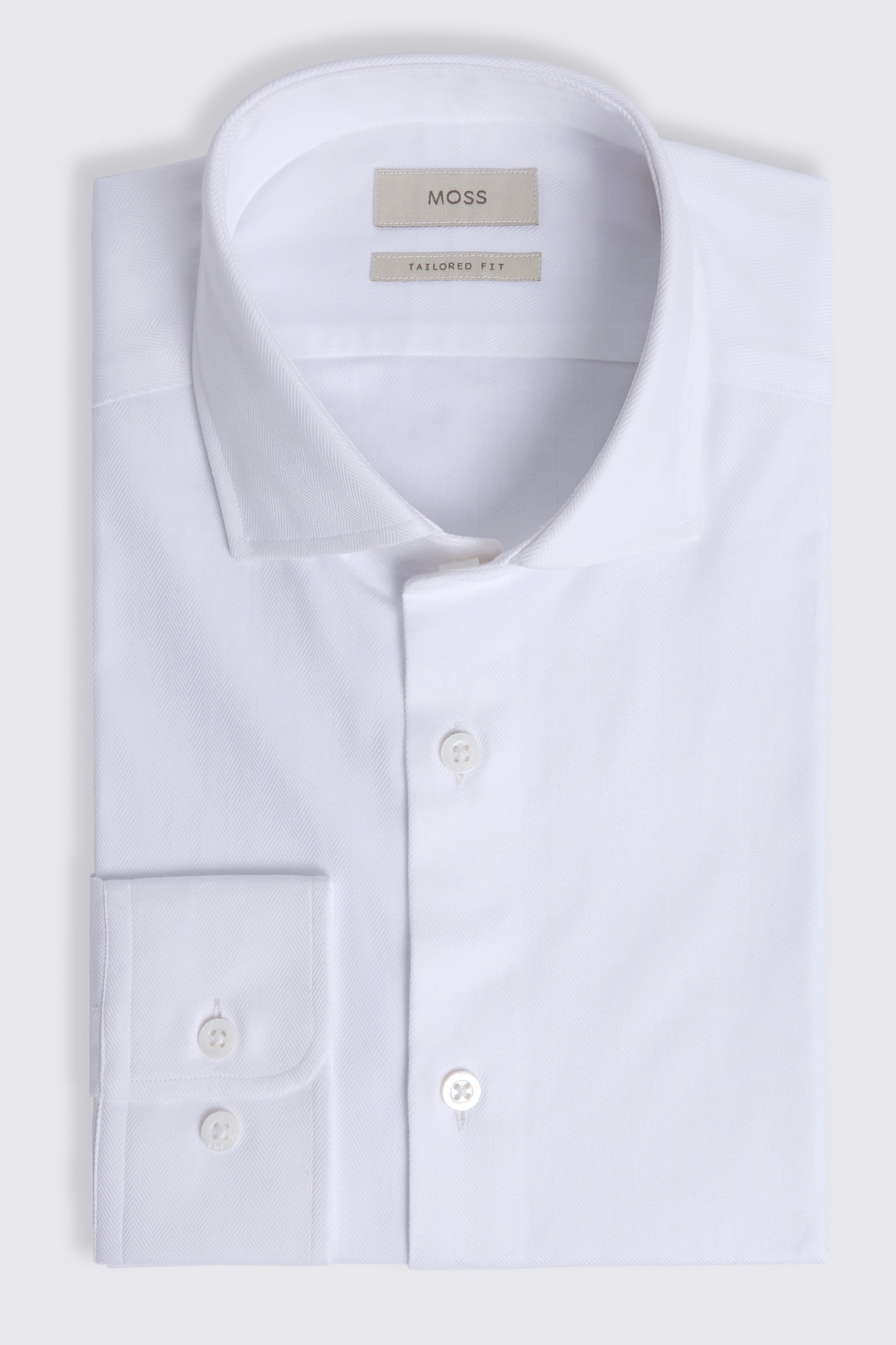 Tailored Fit White Herringbone Shirt