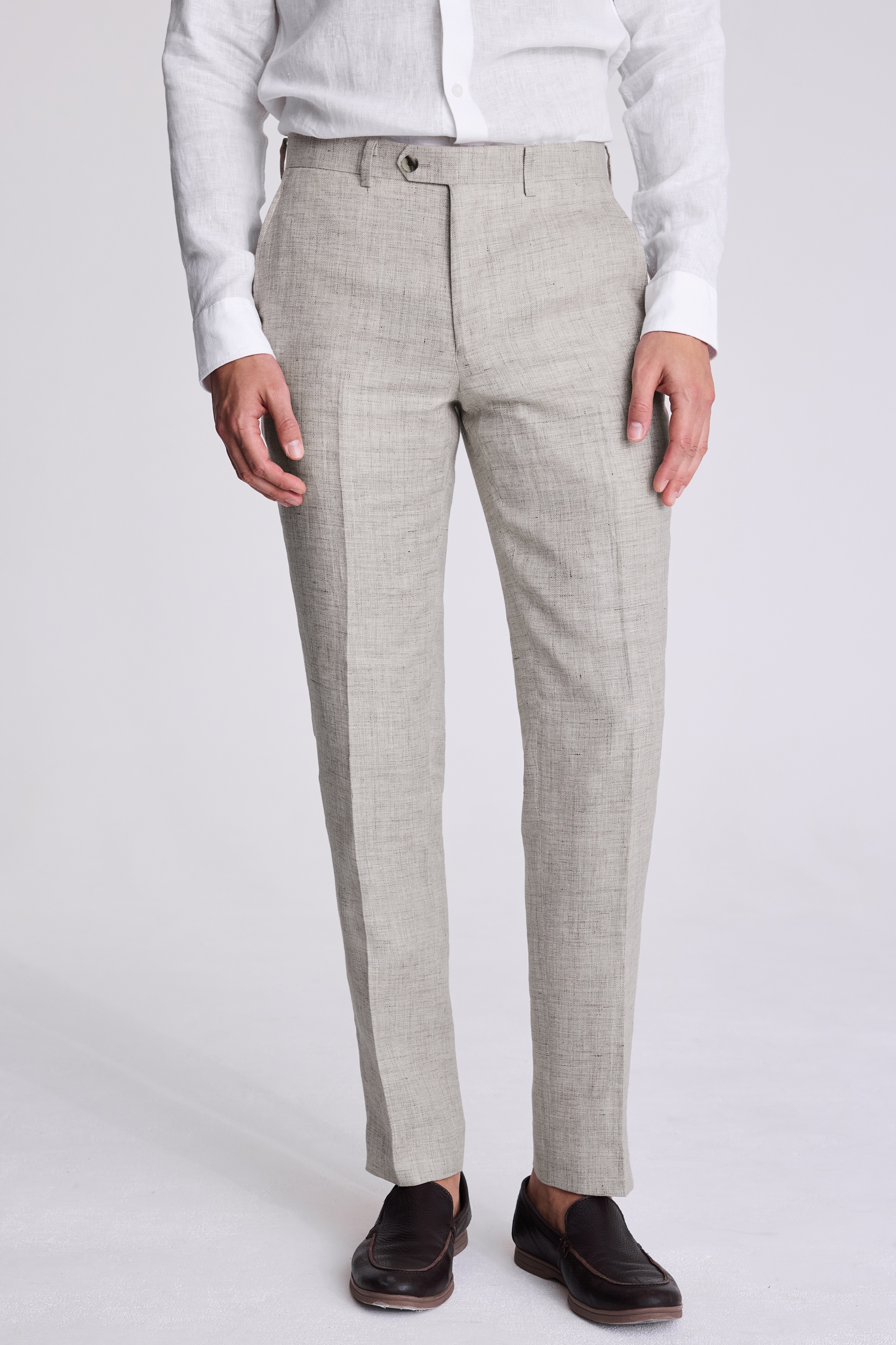 Tailored Fit Neutral Linen Trousers