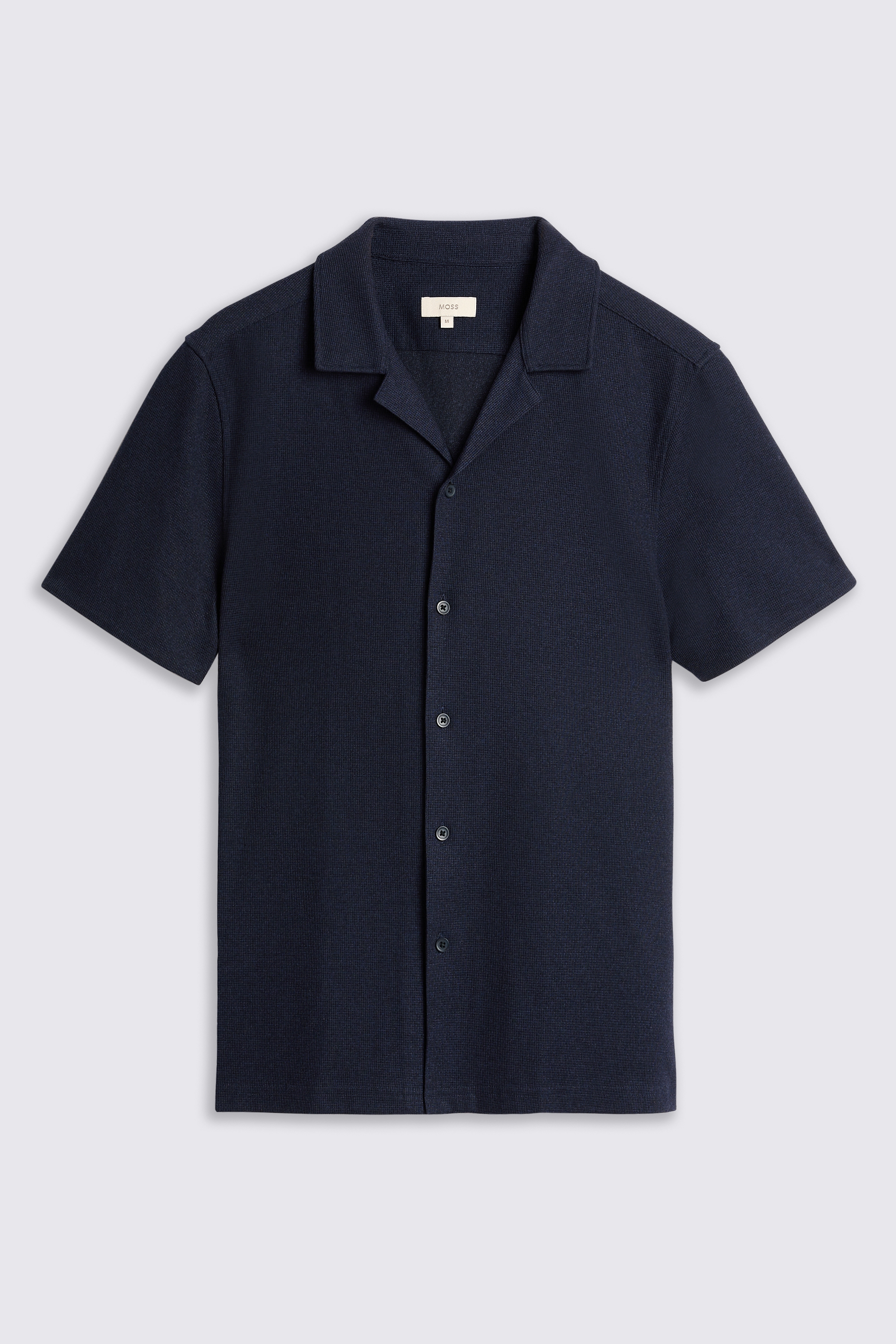 Navy Knitted Cuban Collar Shirt