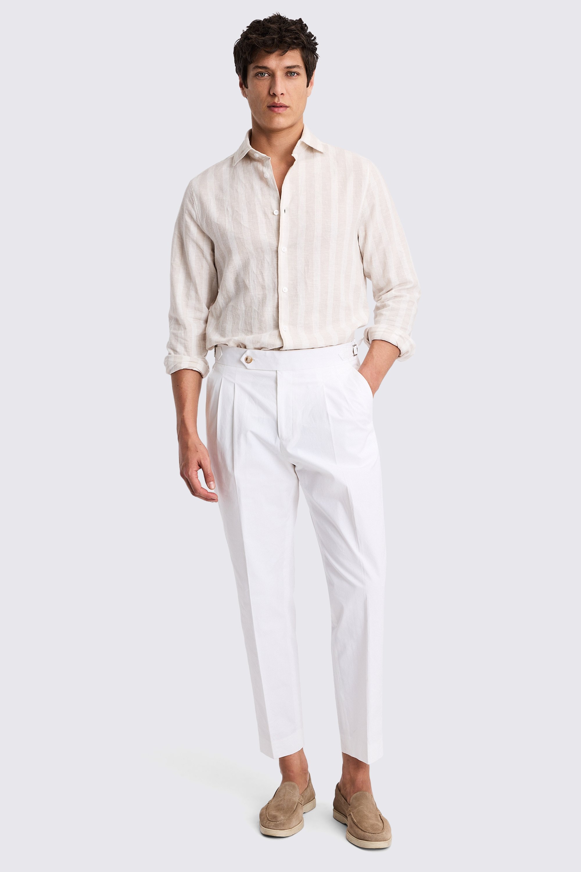 Camel Cotton Linen Stripe Shirt
