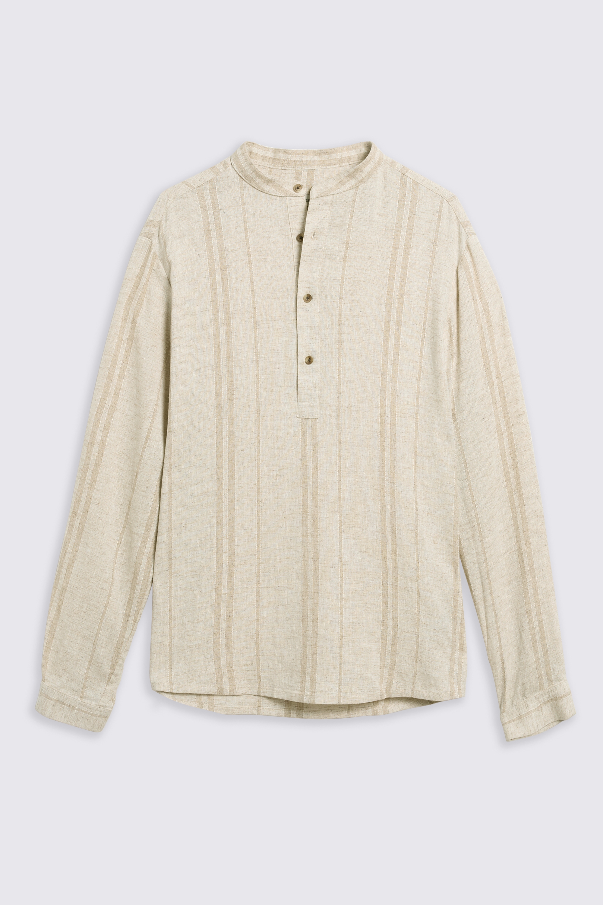 Grandad Popover Linen Wide Stripe Shirt