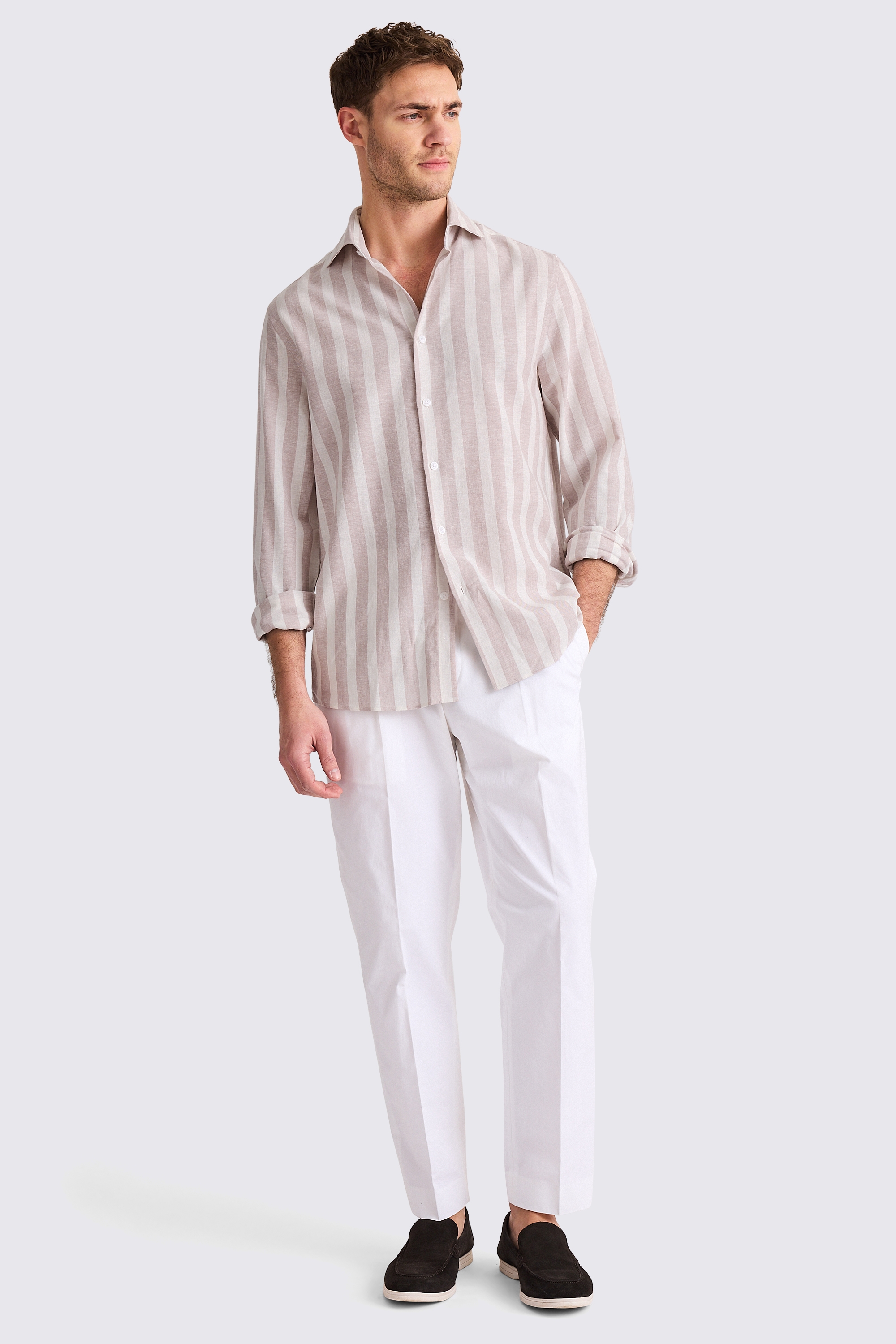Cotton Linen Dusty Pink Wide Stripe Shirt