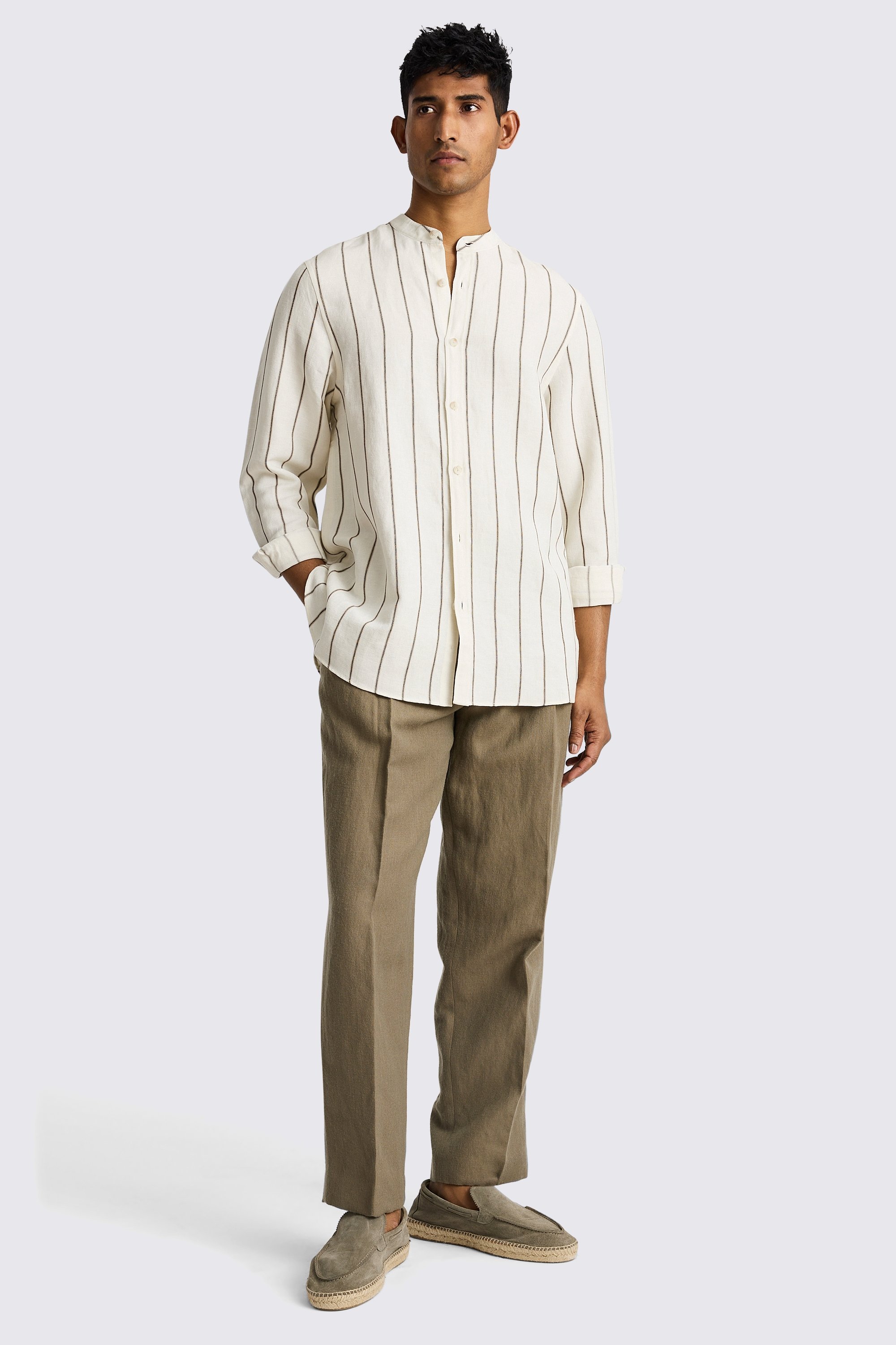 Cotton Linen Neutral Woven Stripe Shirt