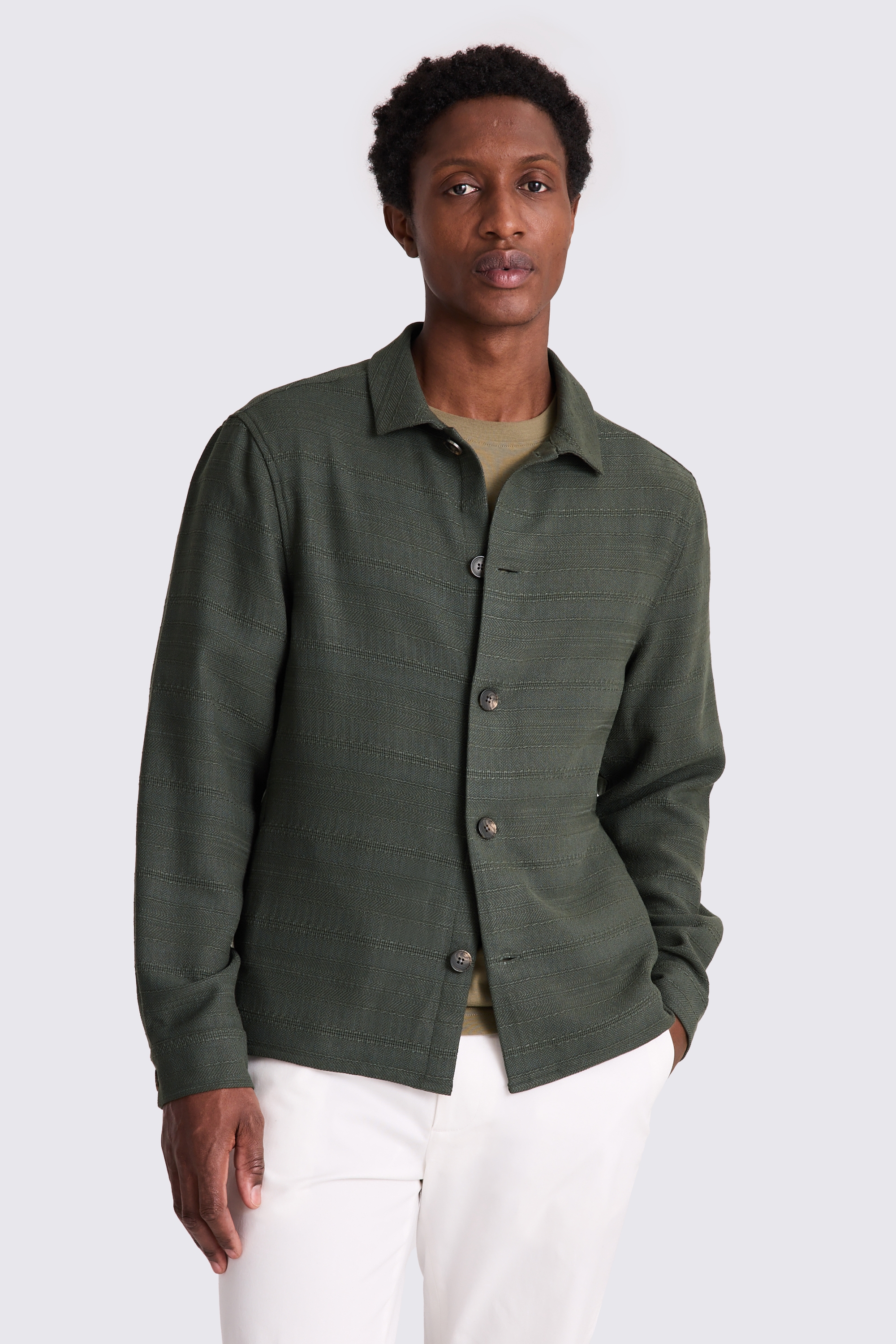 Khaki Knit Striped Overshirt