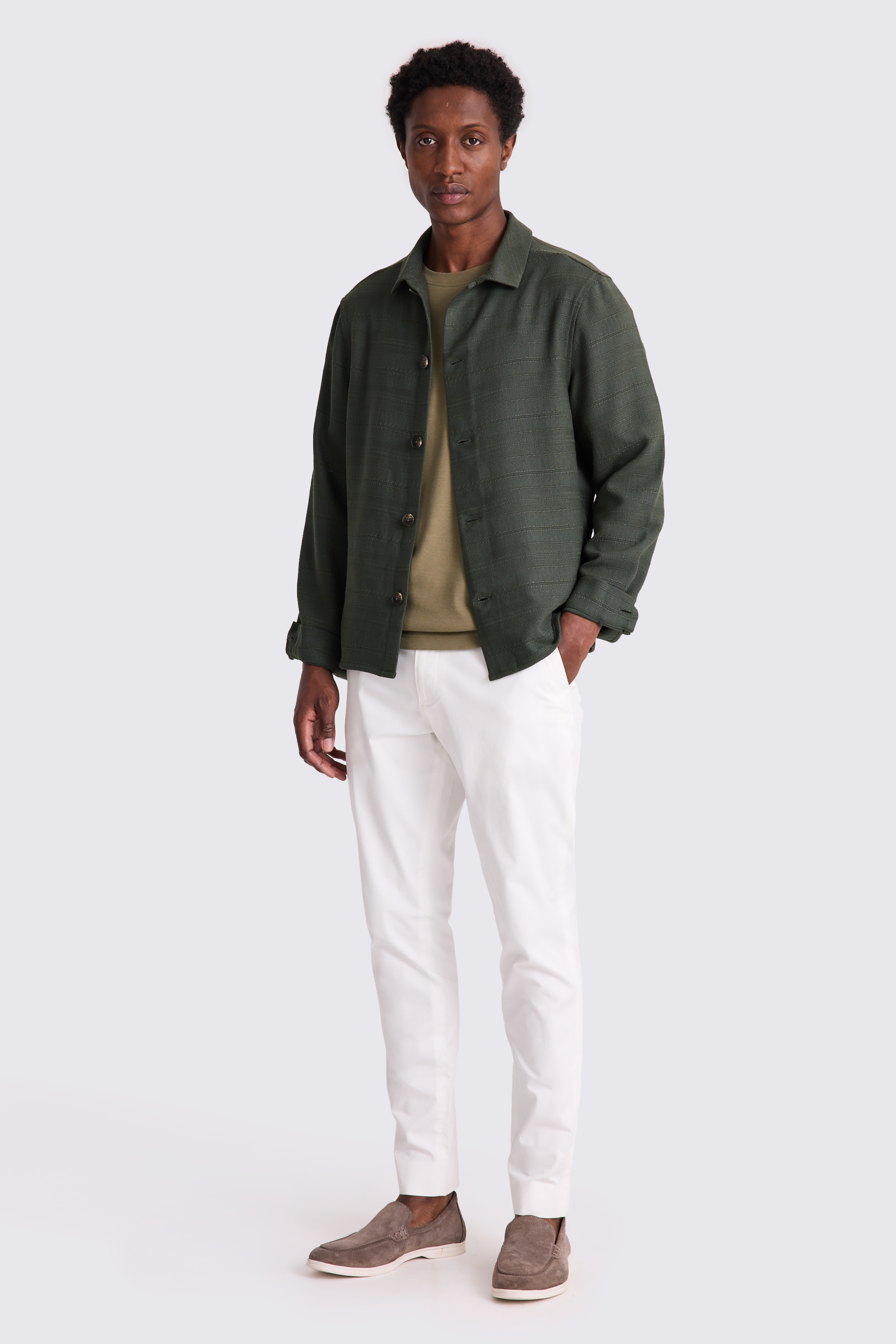 Khaki Knit Striped Overshirt