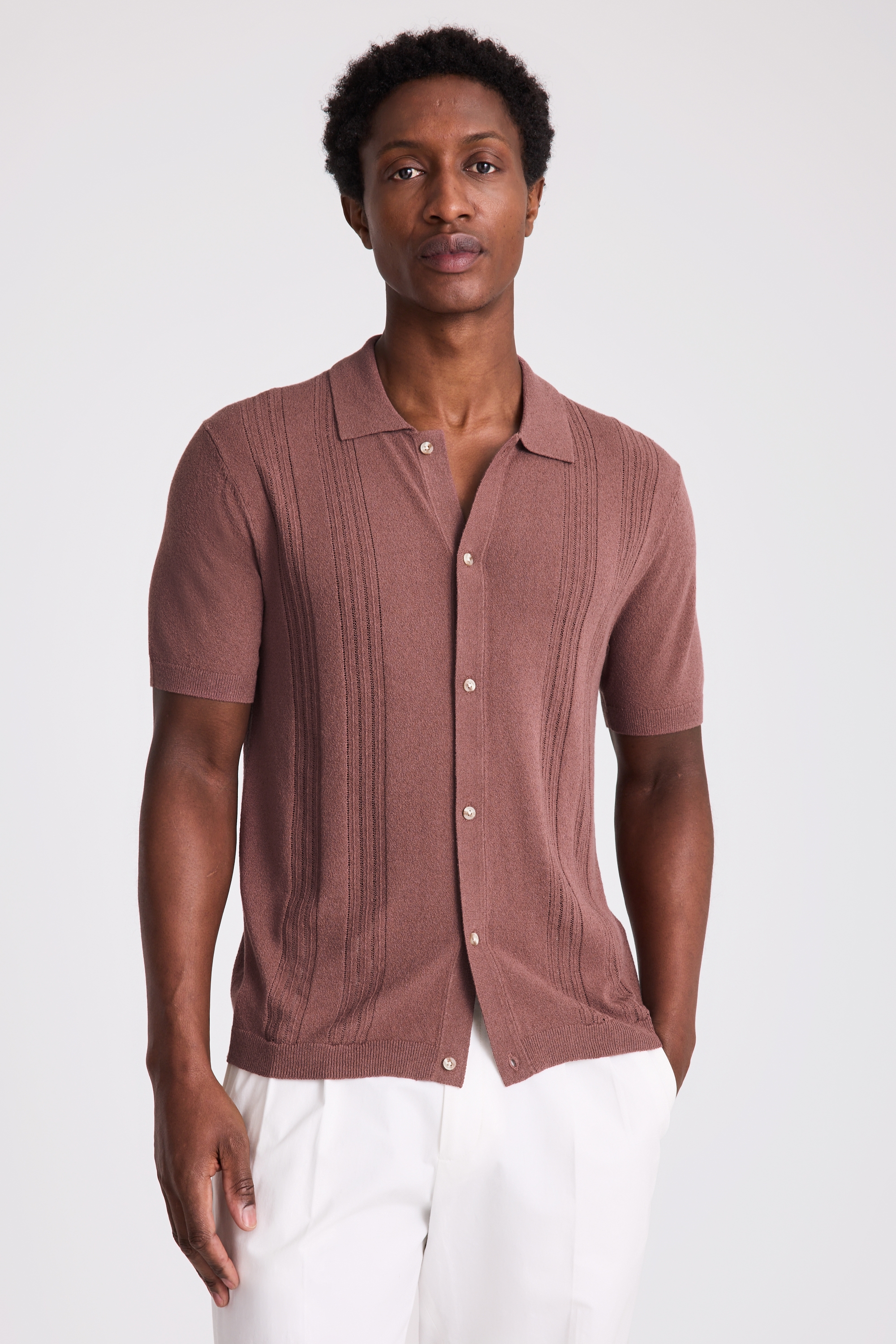 Pink Bouclé Pointelle Button Through Shirt