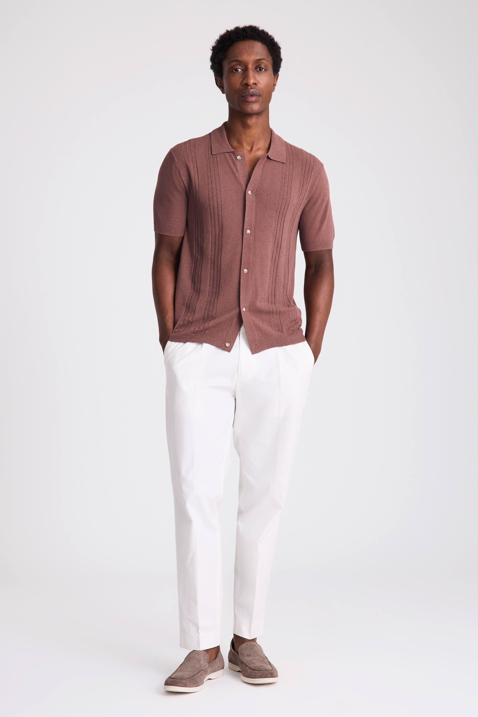 Pink Bouclé Pointelle Button Through Shirt