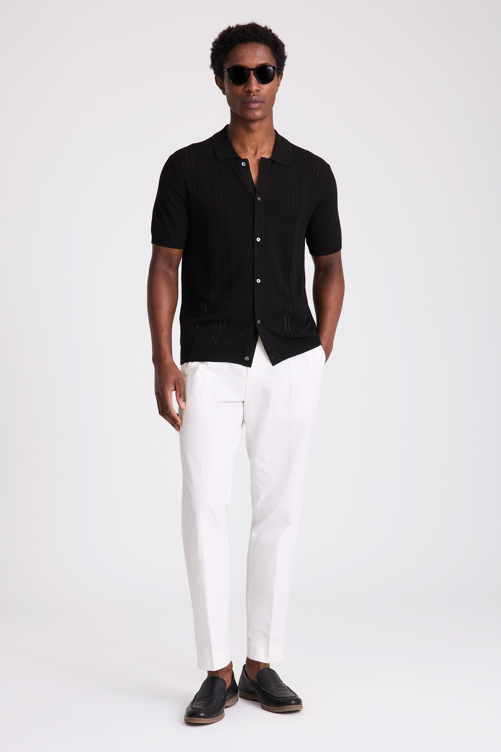 Black Bouclé Pointelle Button Through Shirt