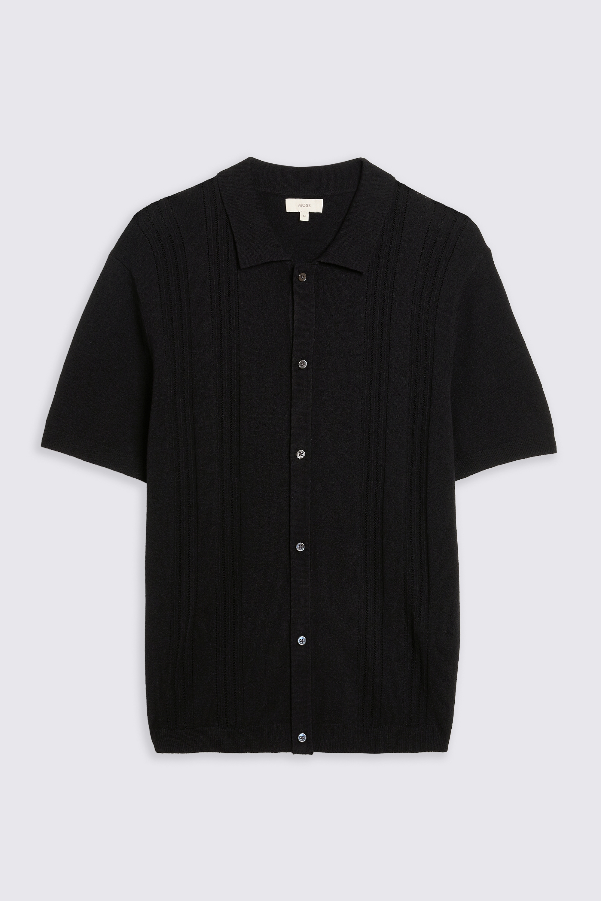 Black Bouclé Pointelle Button Through Shirt