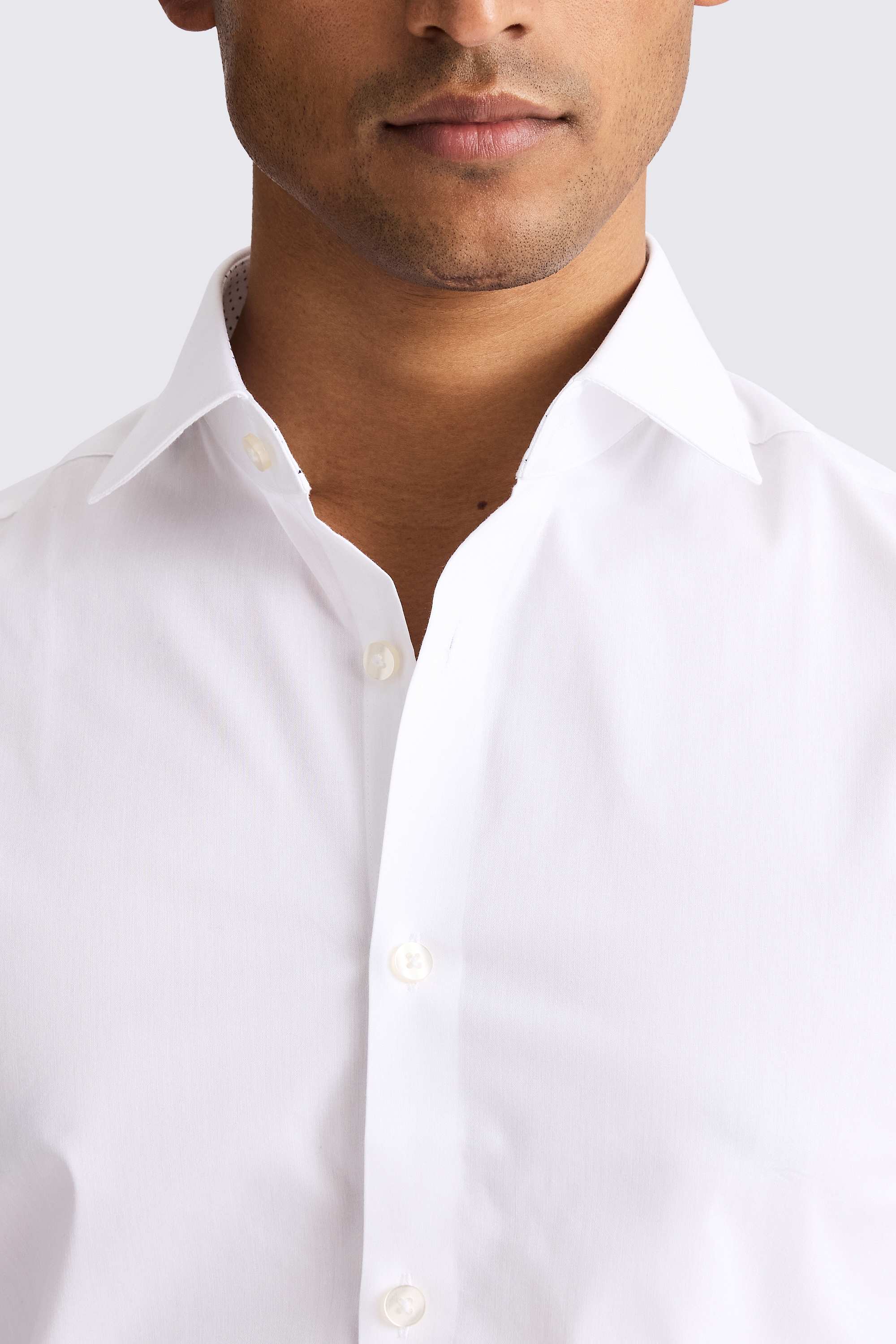 Slim White Stretch Print Contrast Shirt