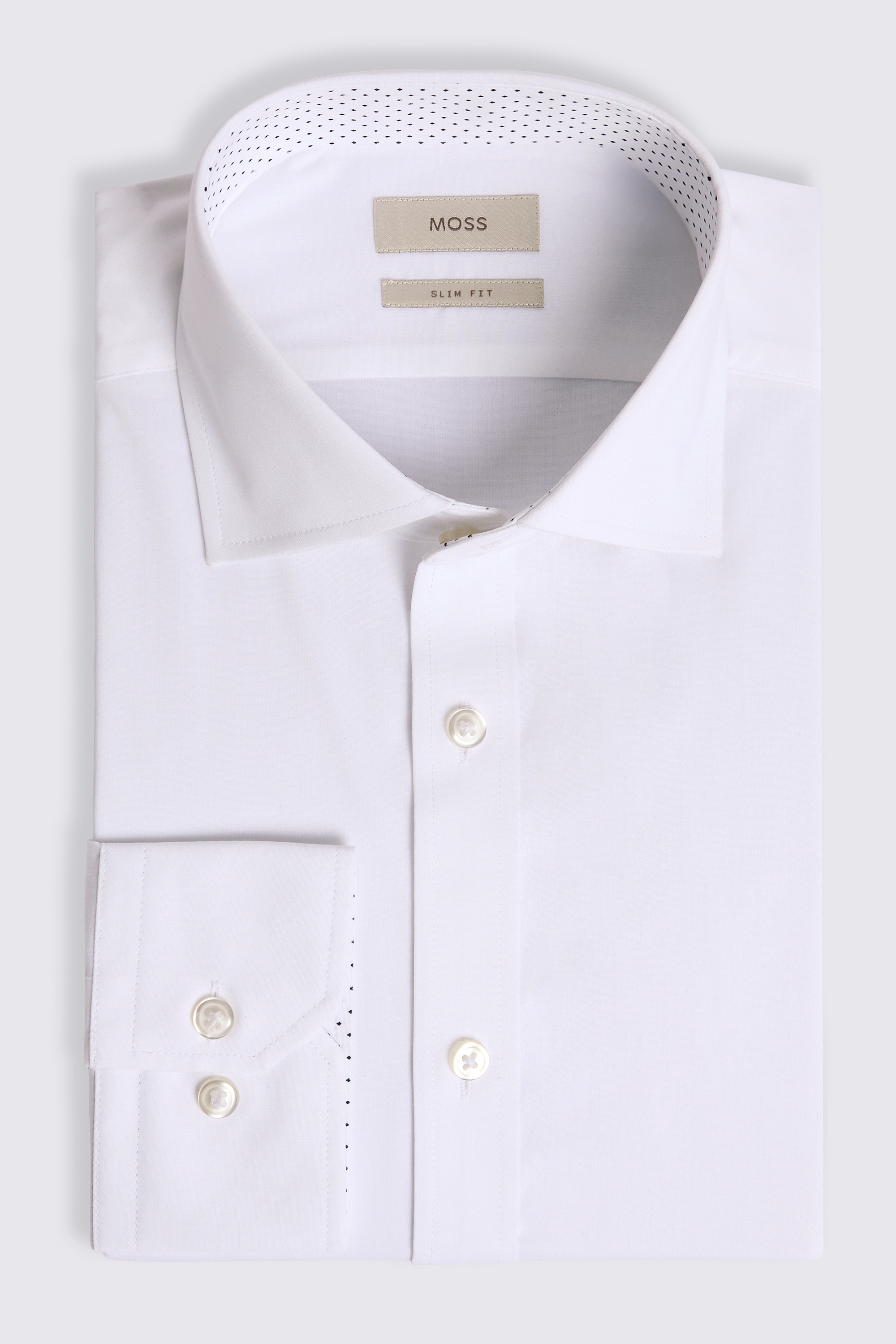 Slim White Stretch Print Contrast Shirt